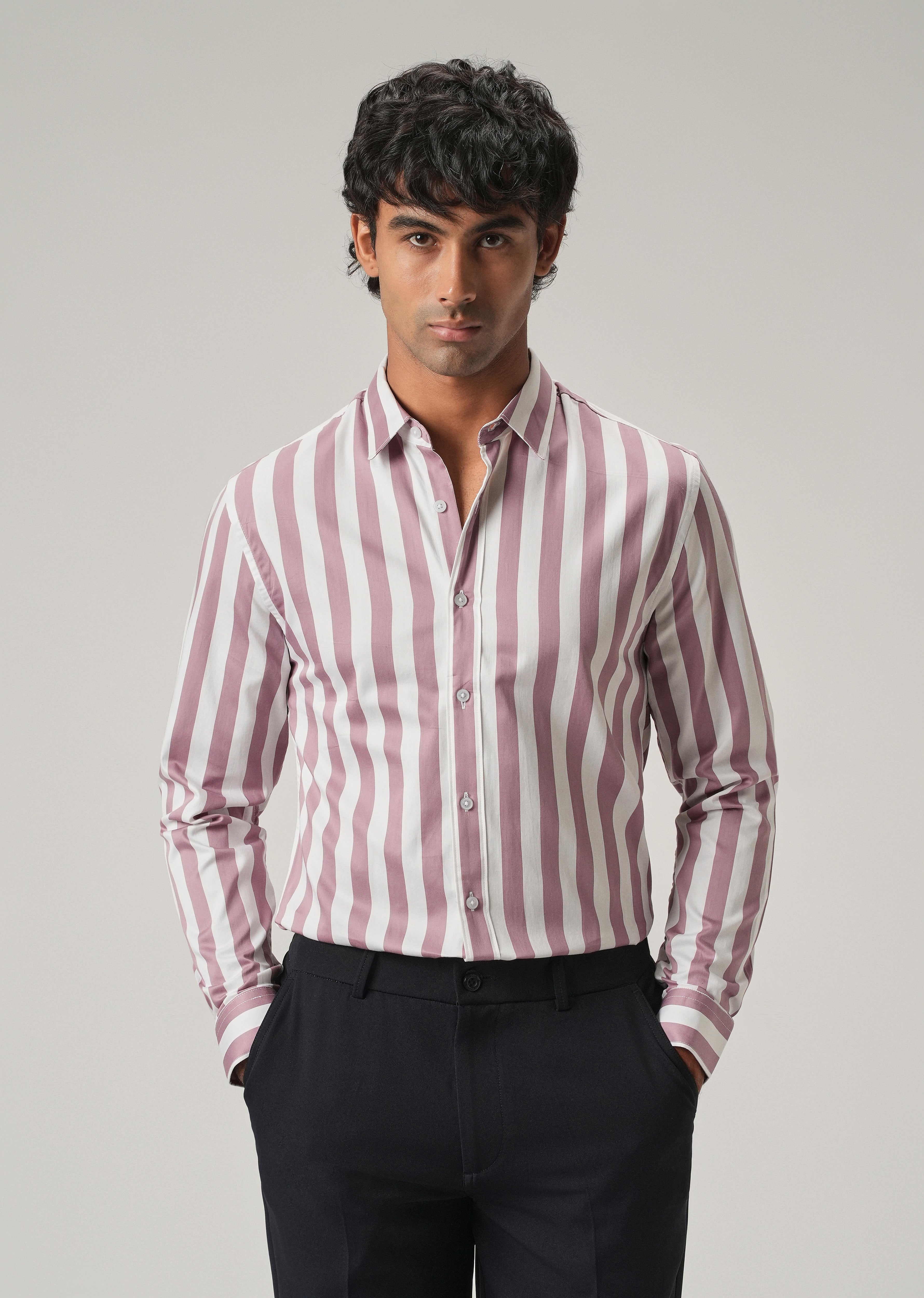 Pink Satin Striped Shirt