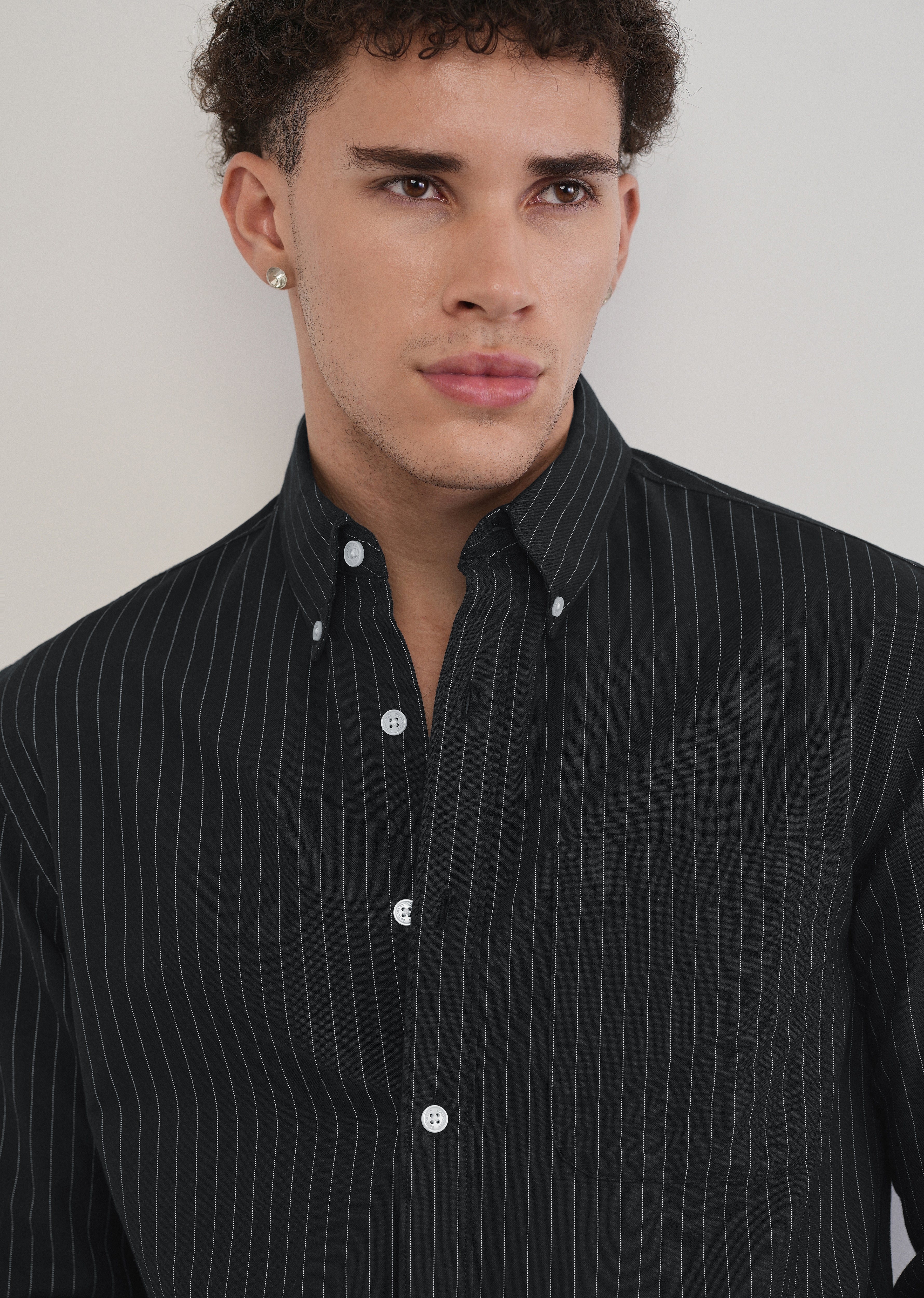 Pinstriped Black Cotton Shirt