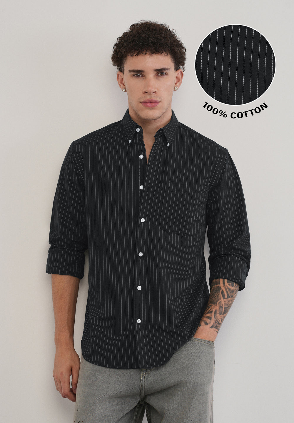 Pinstriped Black Cotton Shirt