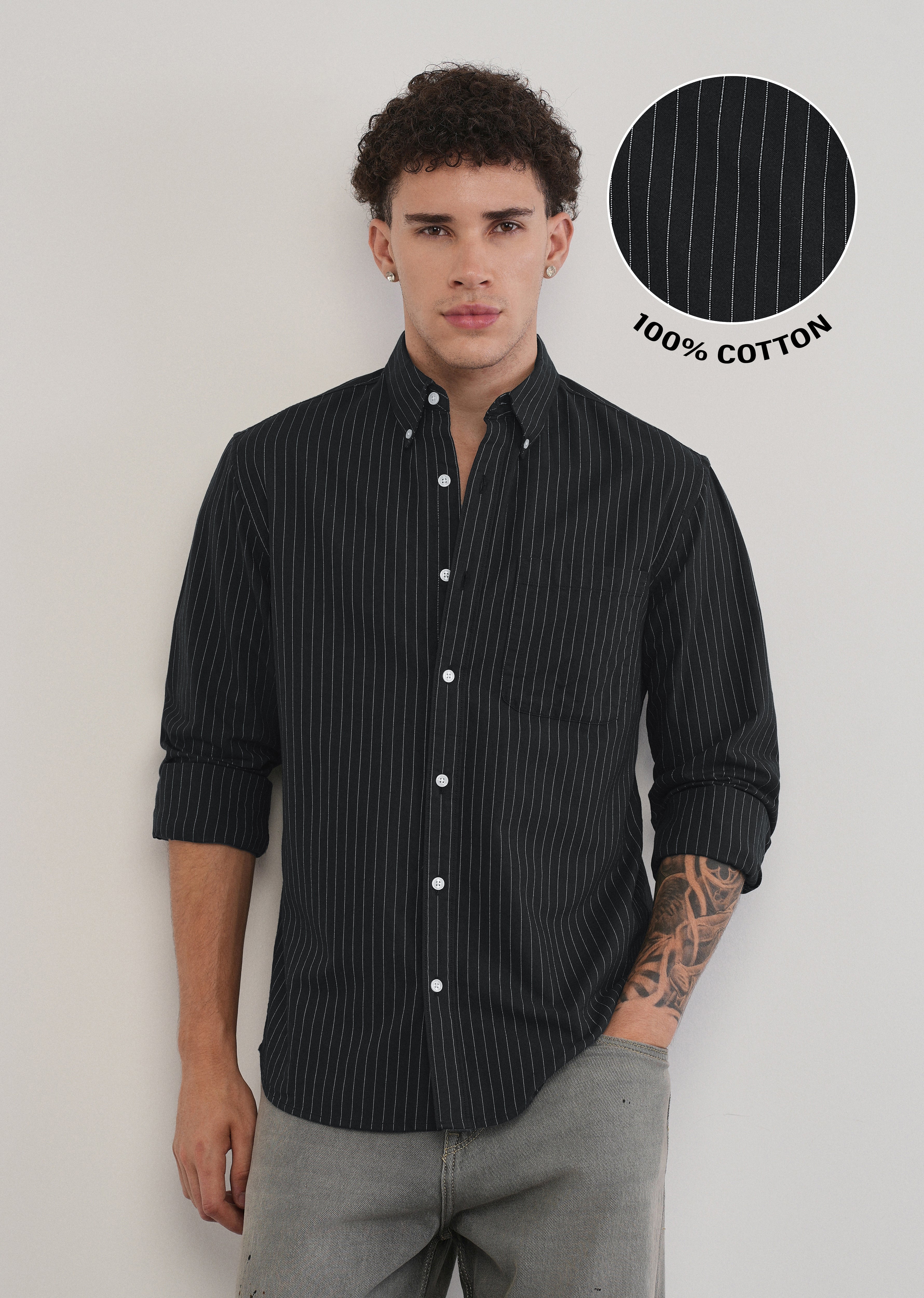 Pinstriped Black Cotton Shirt