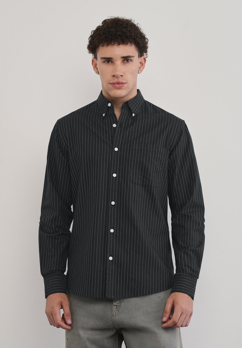 Pinstriped Black Cotton Shirt