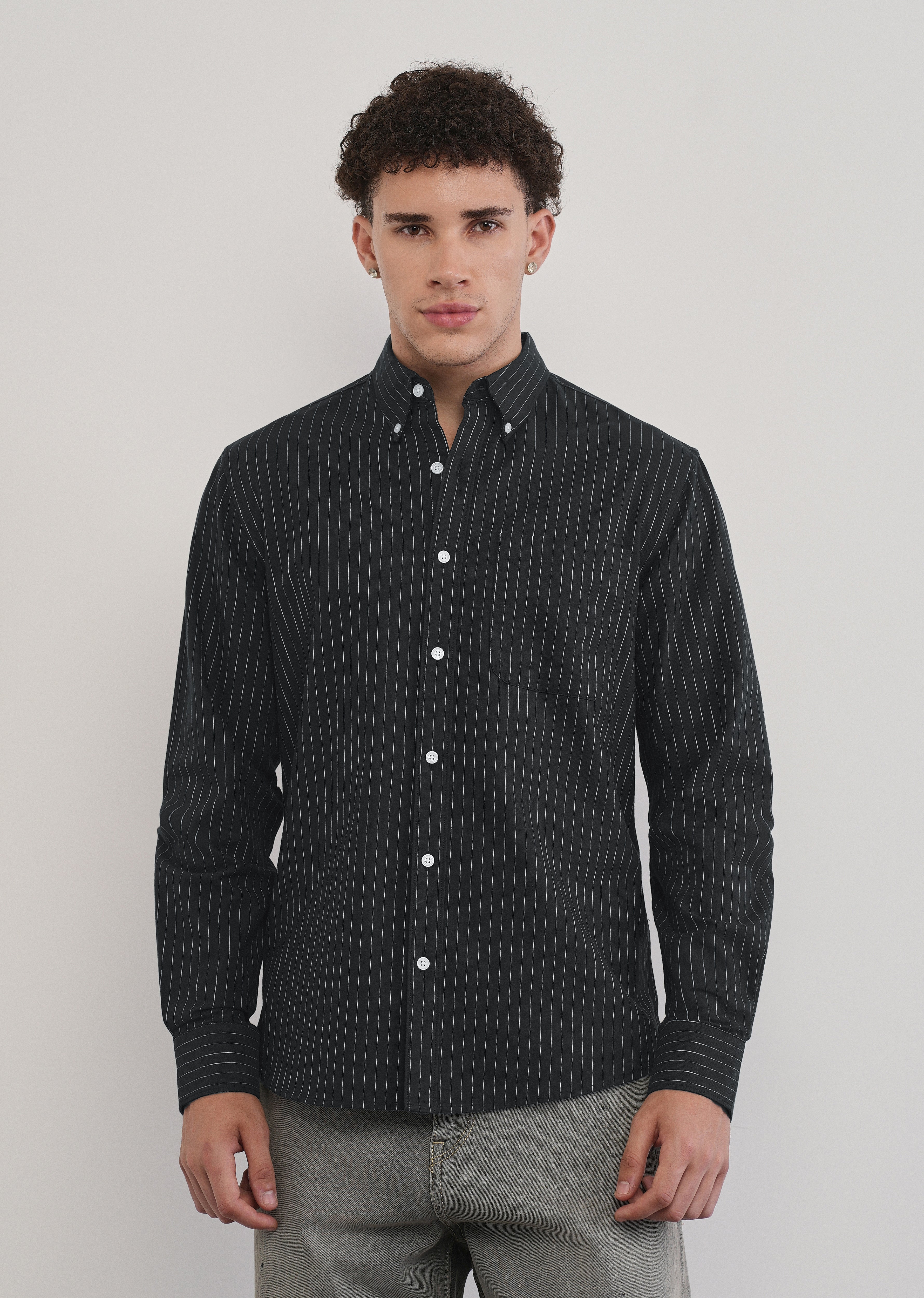 Pinstriped Black Cotton Shirt