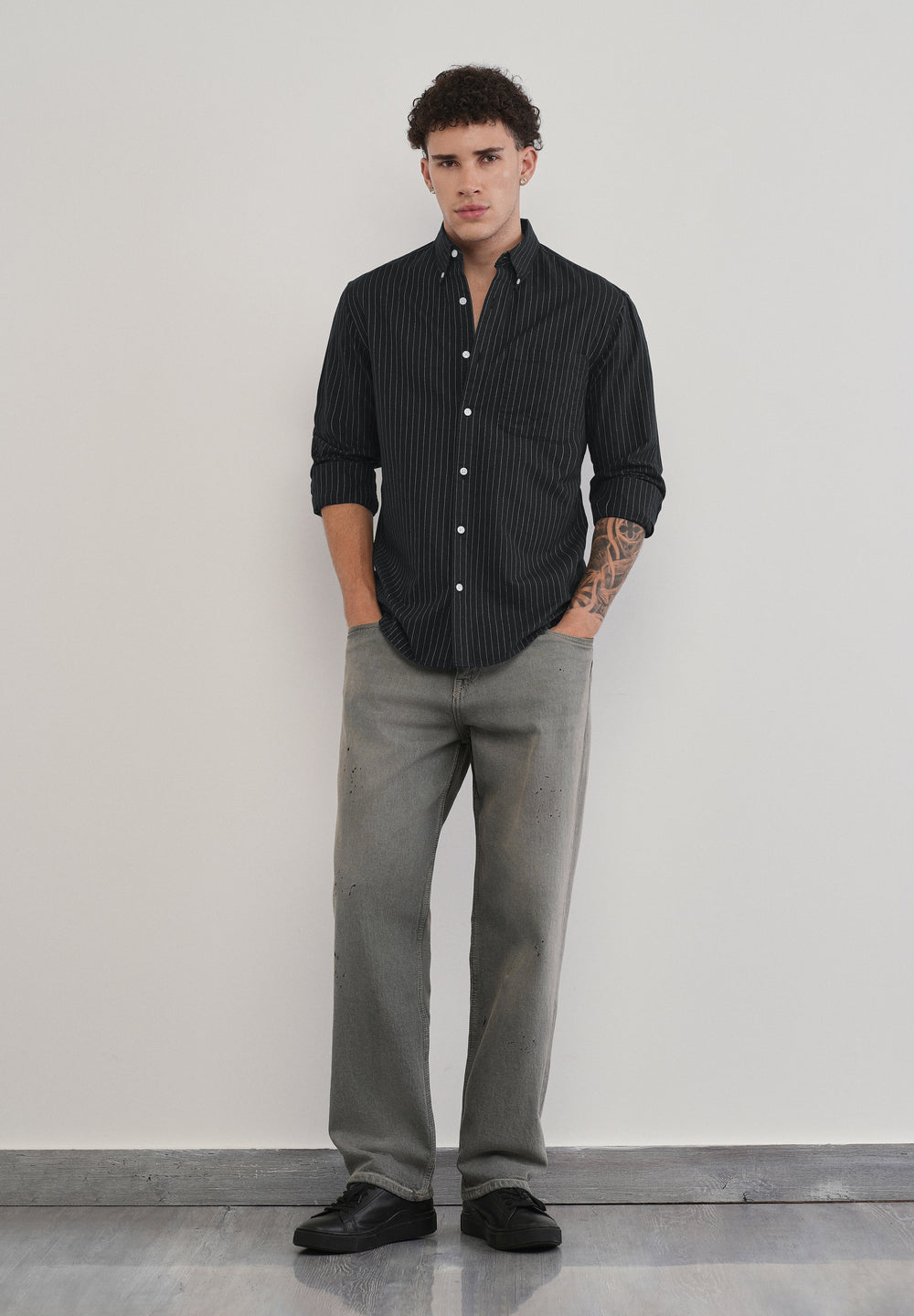 Pinstriped Black Cotton Shirt