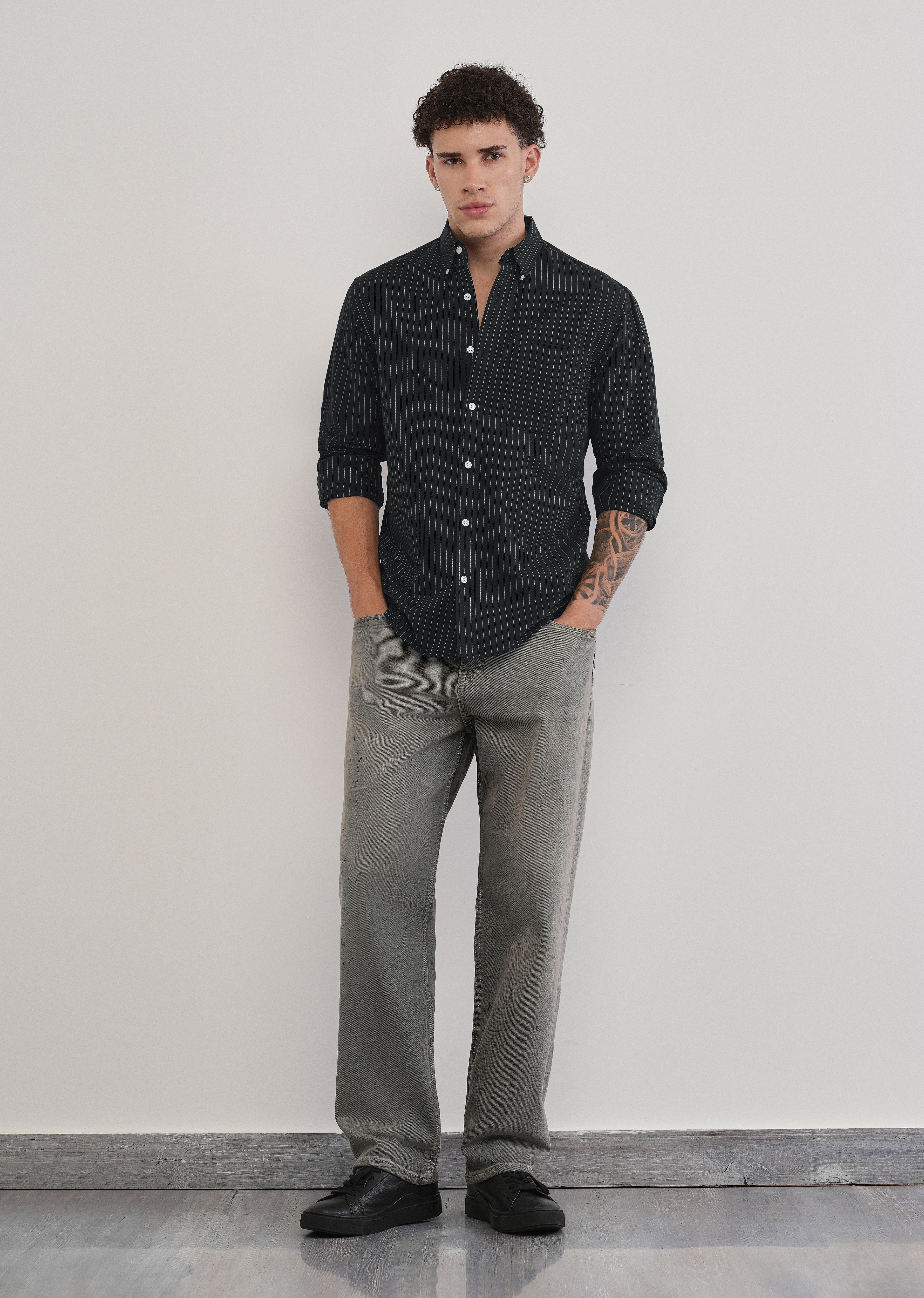 Pinstriped Black Cotton Shirt