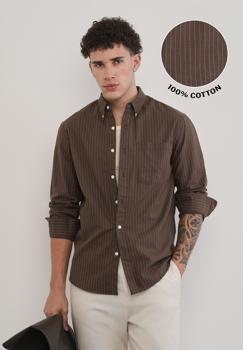 Pinstriped Brown Cotton Shirt