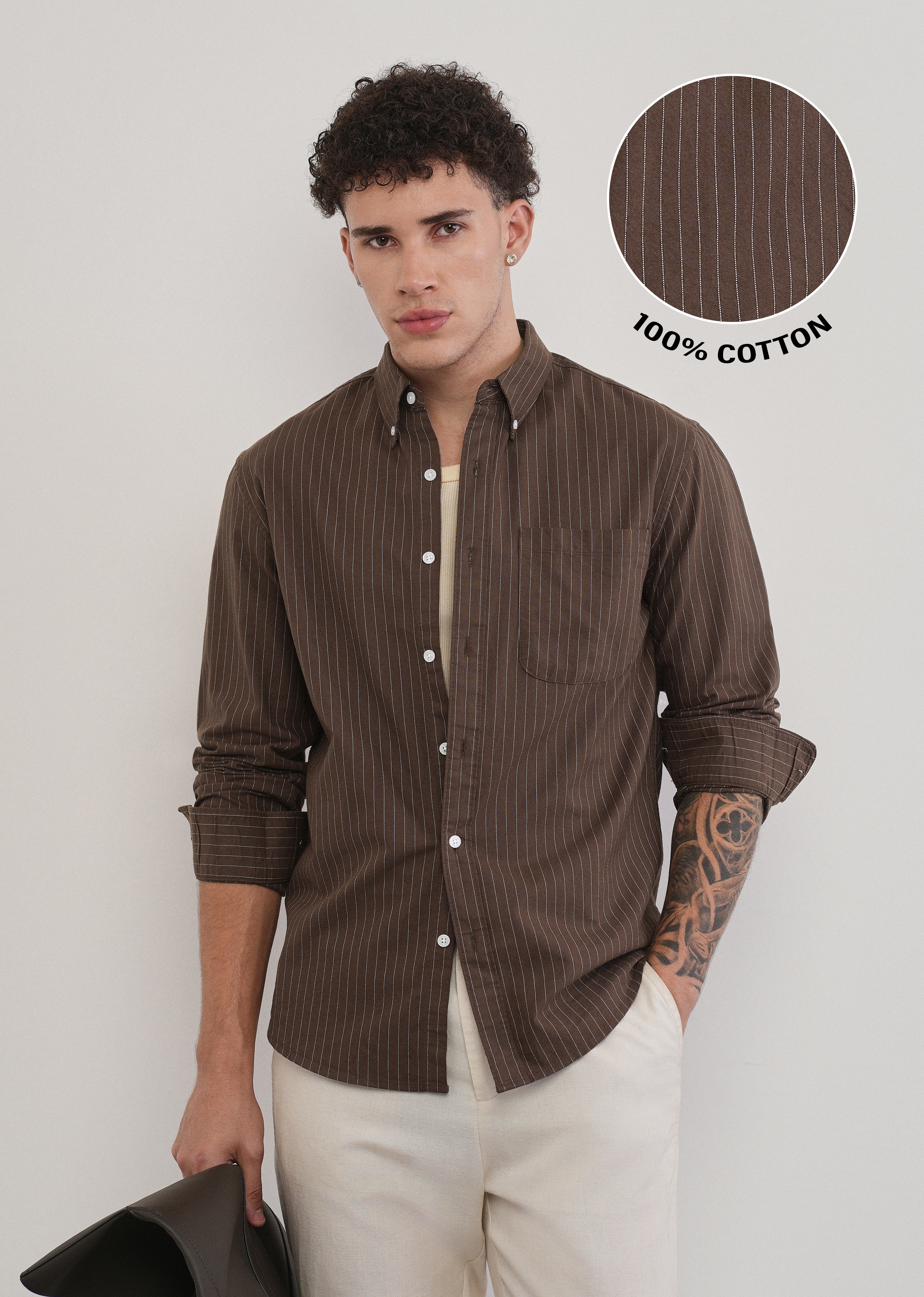 Pinstriped Brown Cotton Shirt