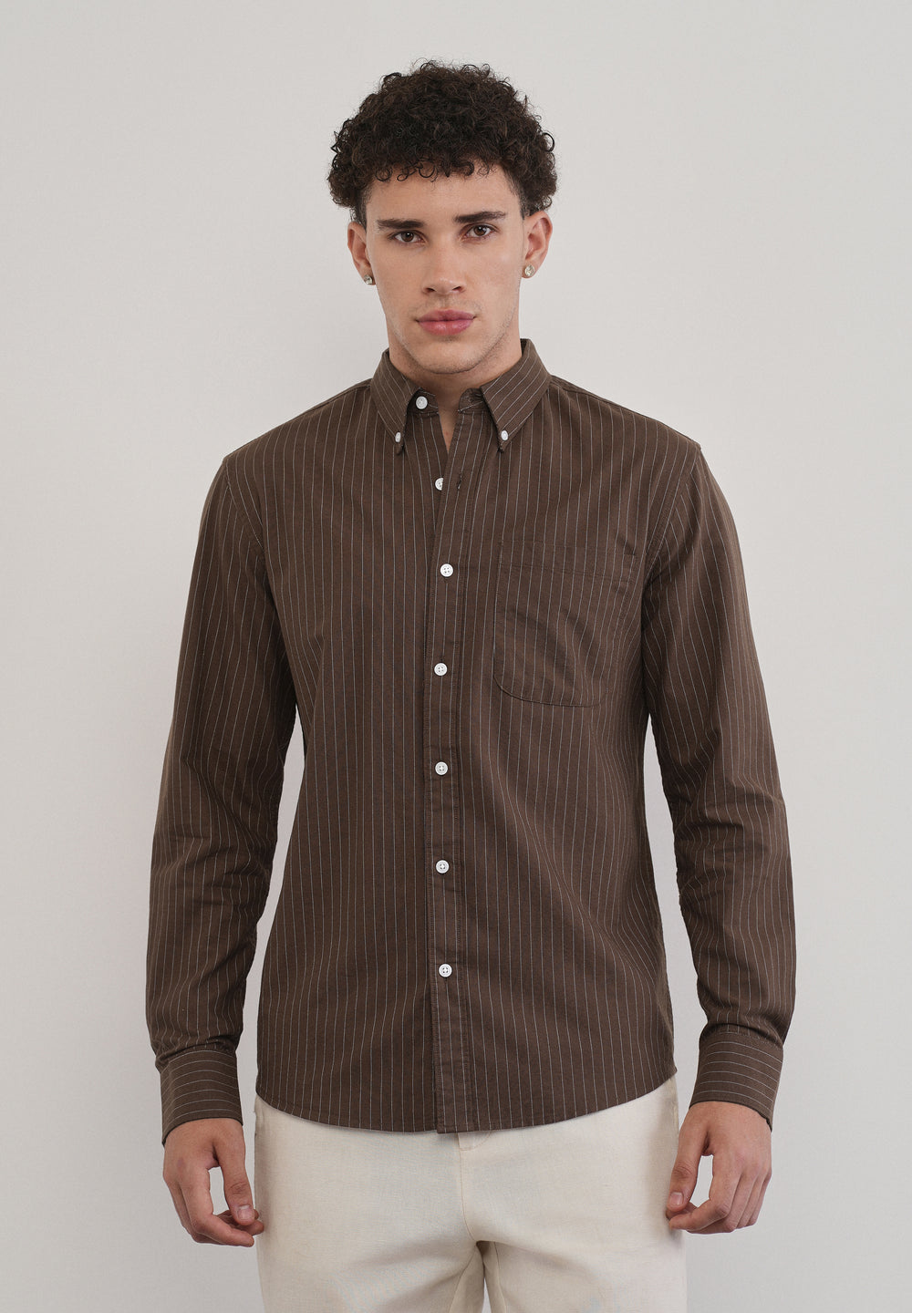 Pinstriped Brown Cotton Shirt