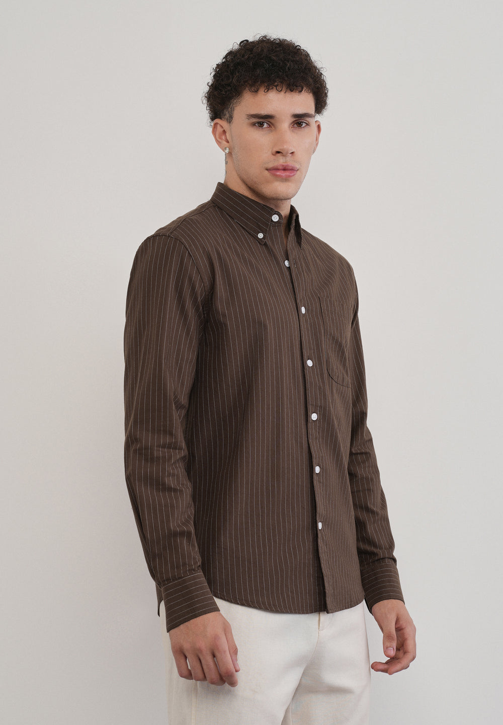 Pinstriped Brown Cotton Shirt