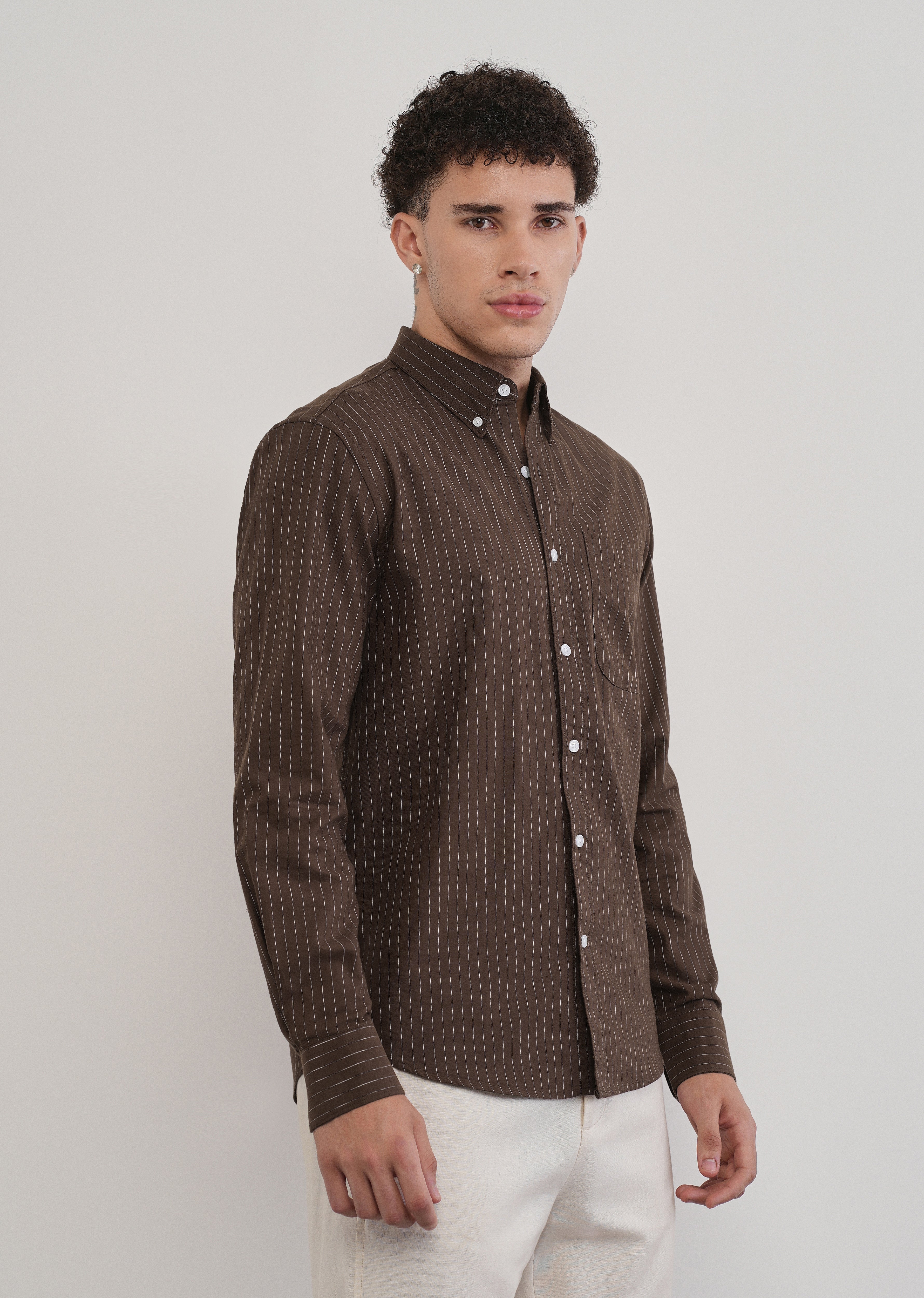 Pinstriped Brown Cotton Shirt