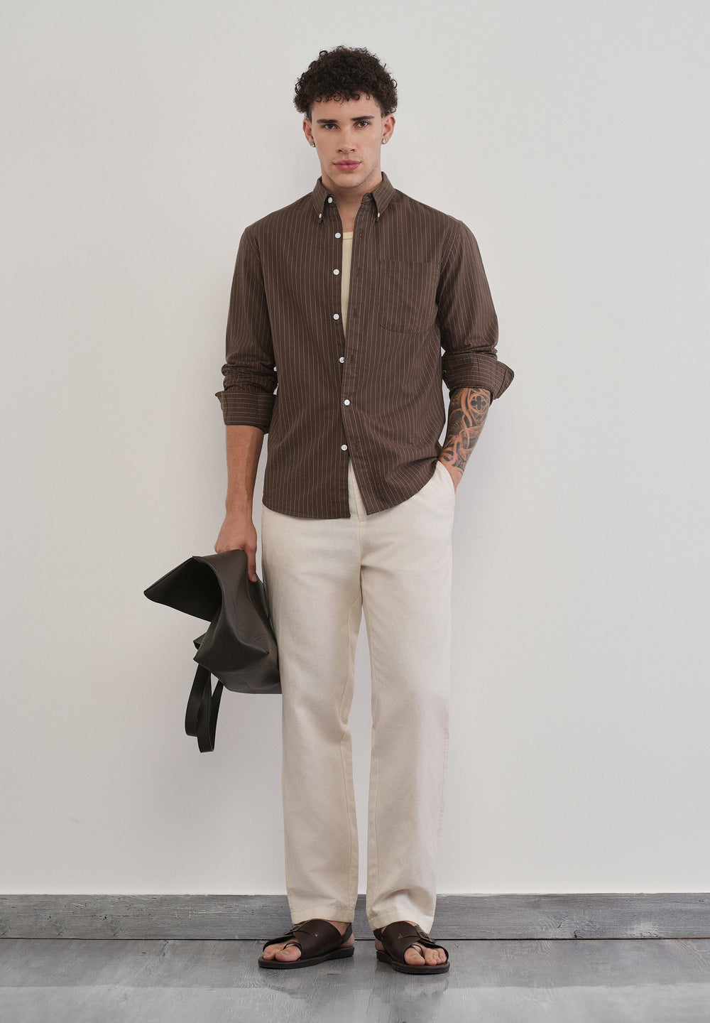 Pinstriped Brown Cotton Shirt