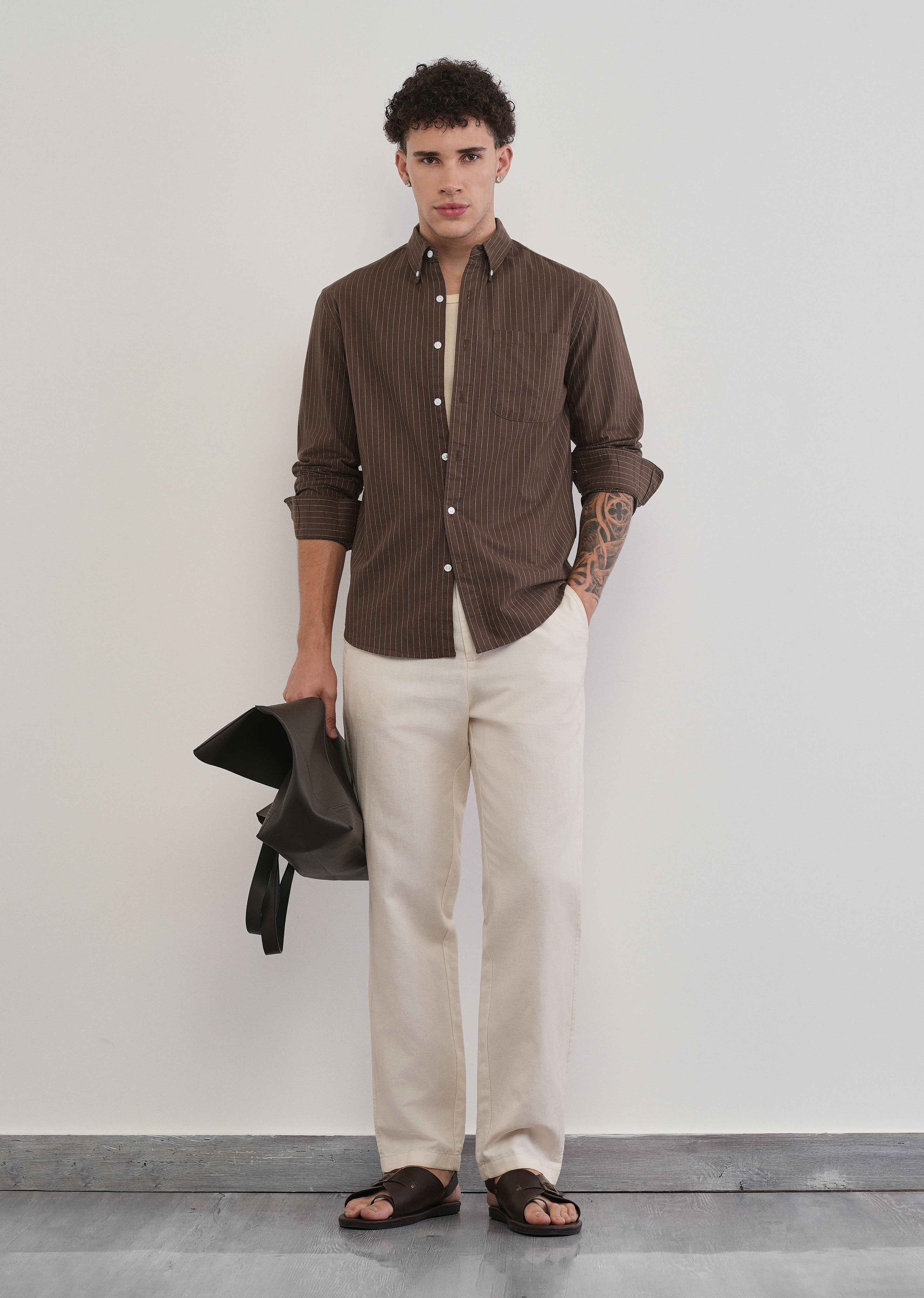 Pinstriped Brown Cotton Shirt
