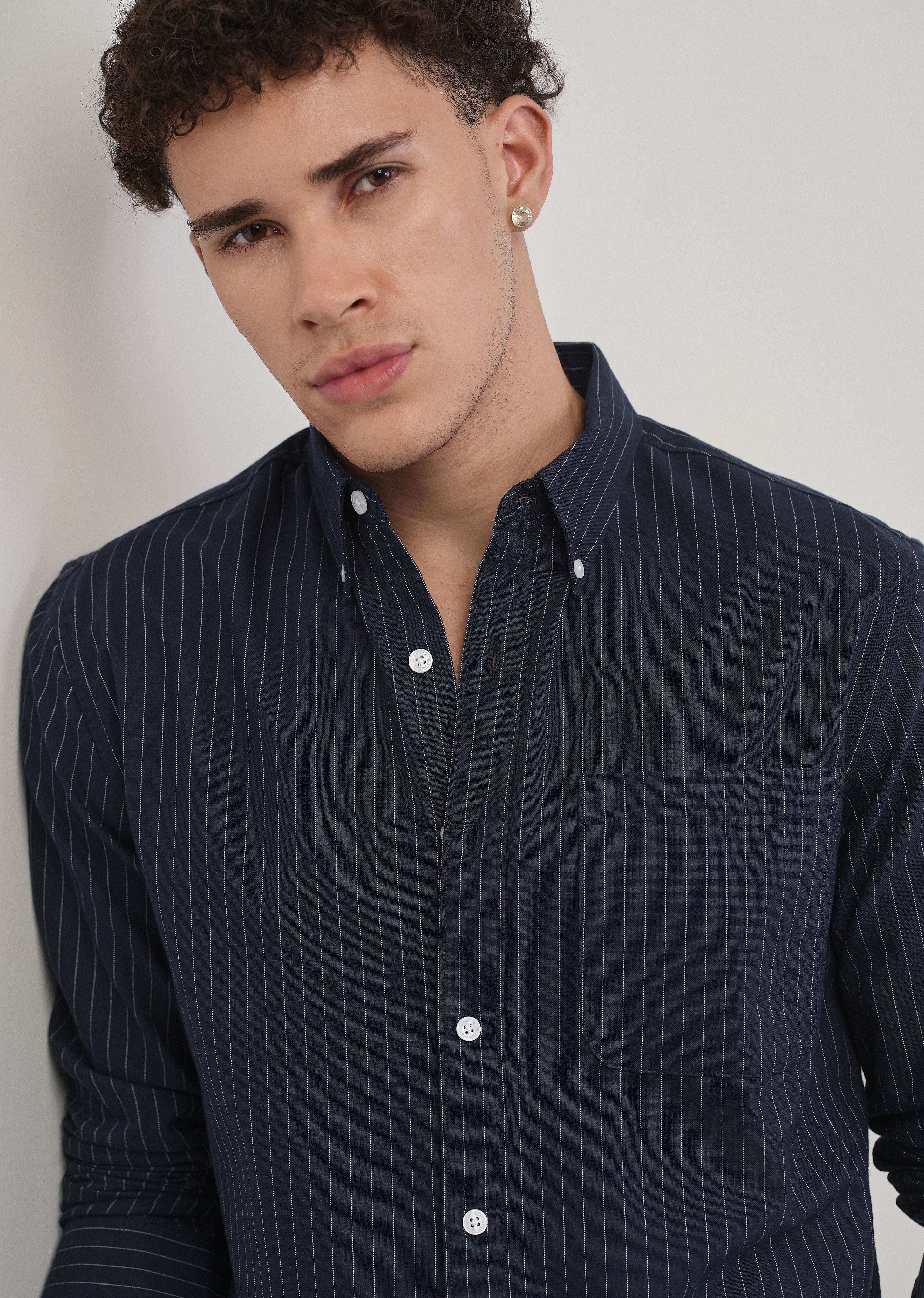 Pinstriped Navy Blue Cotton Shirt