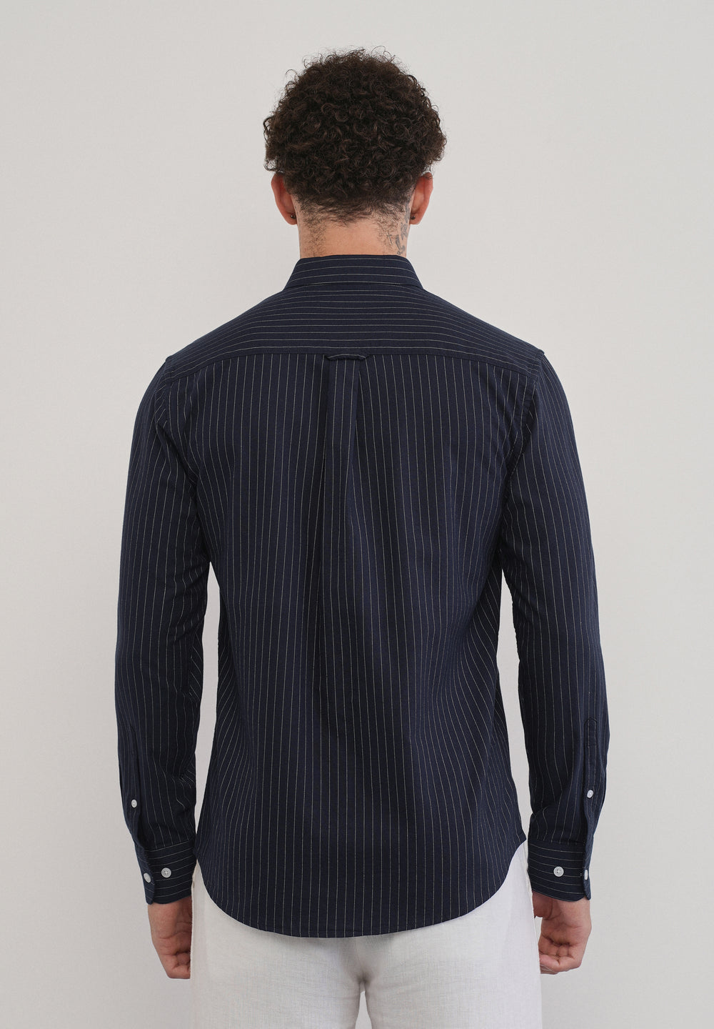 Pinstriped Navy Blue Cotton Shirt