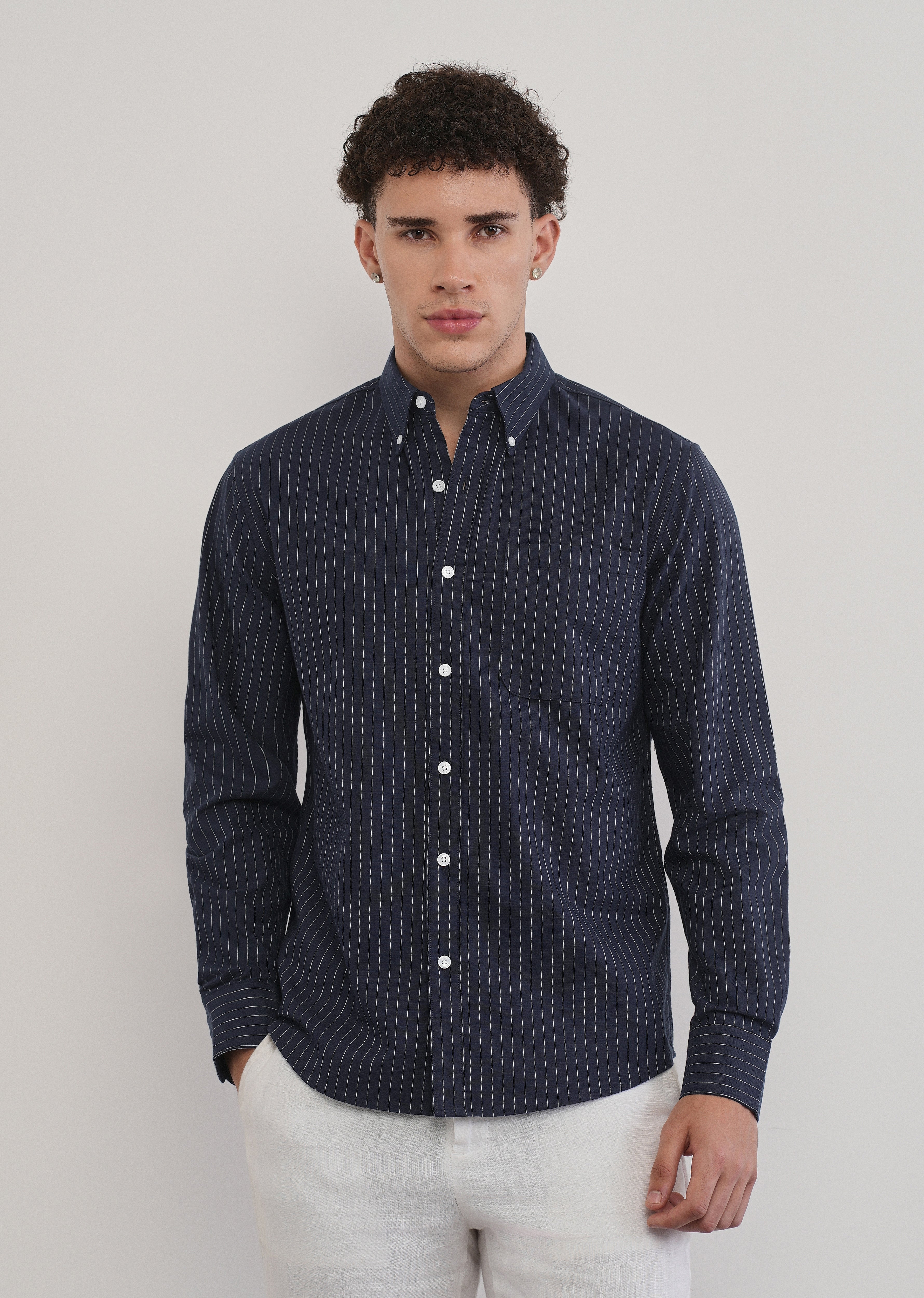Pinstriped Navy Blue Cotton Shirt