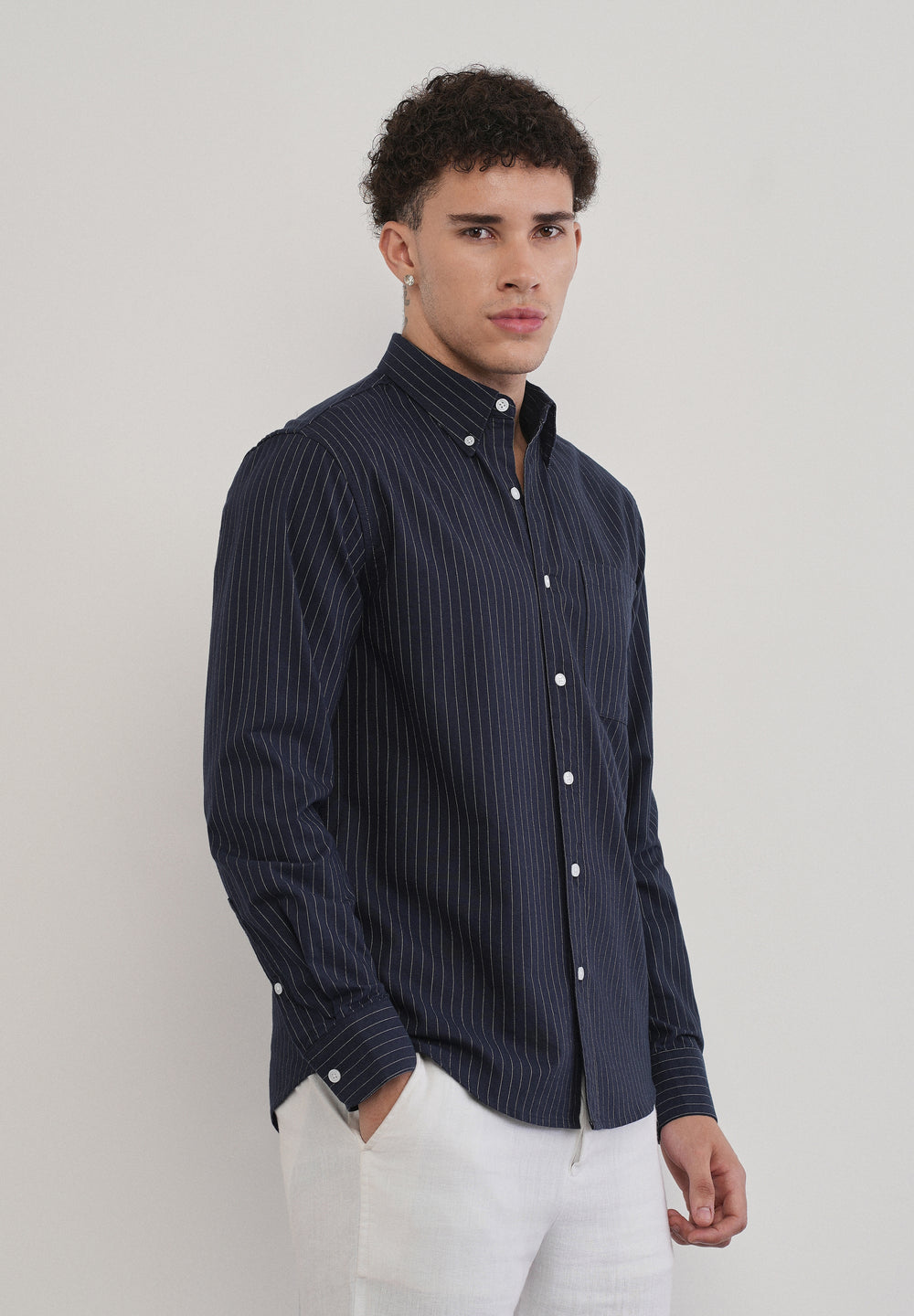 Pinstriped Navy Blue Cotton Shirt