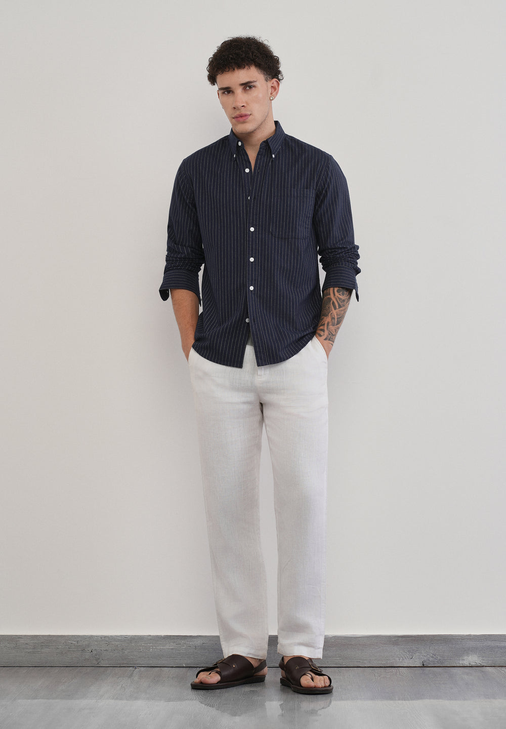 Pinstriped Navy Blue Cotton Shirt