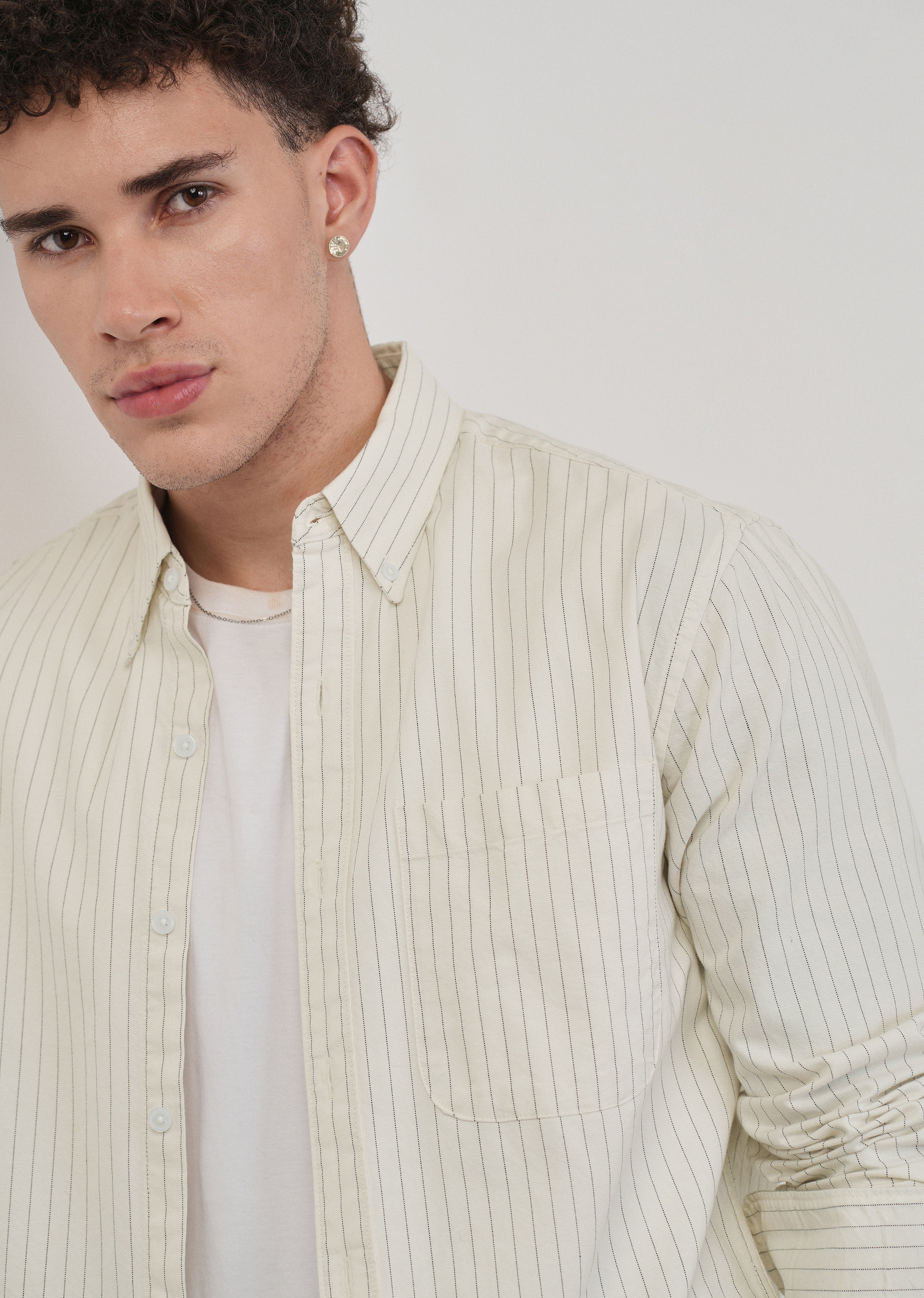 Pinstriped Off-White Cotton Shirt