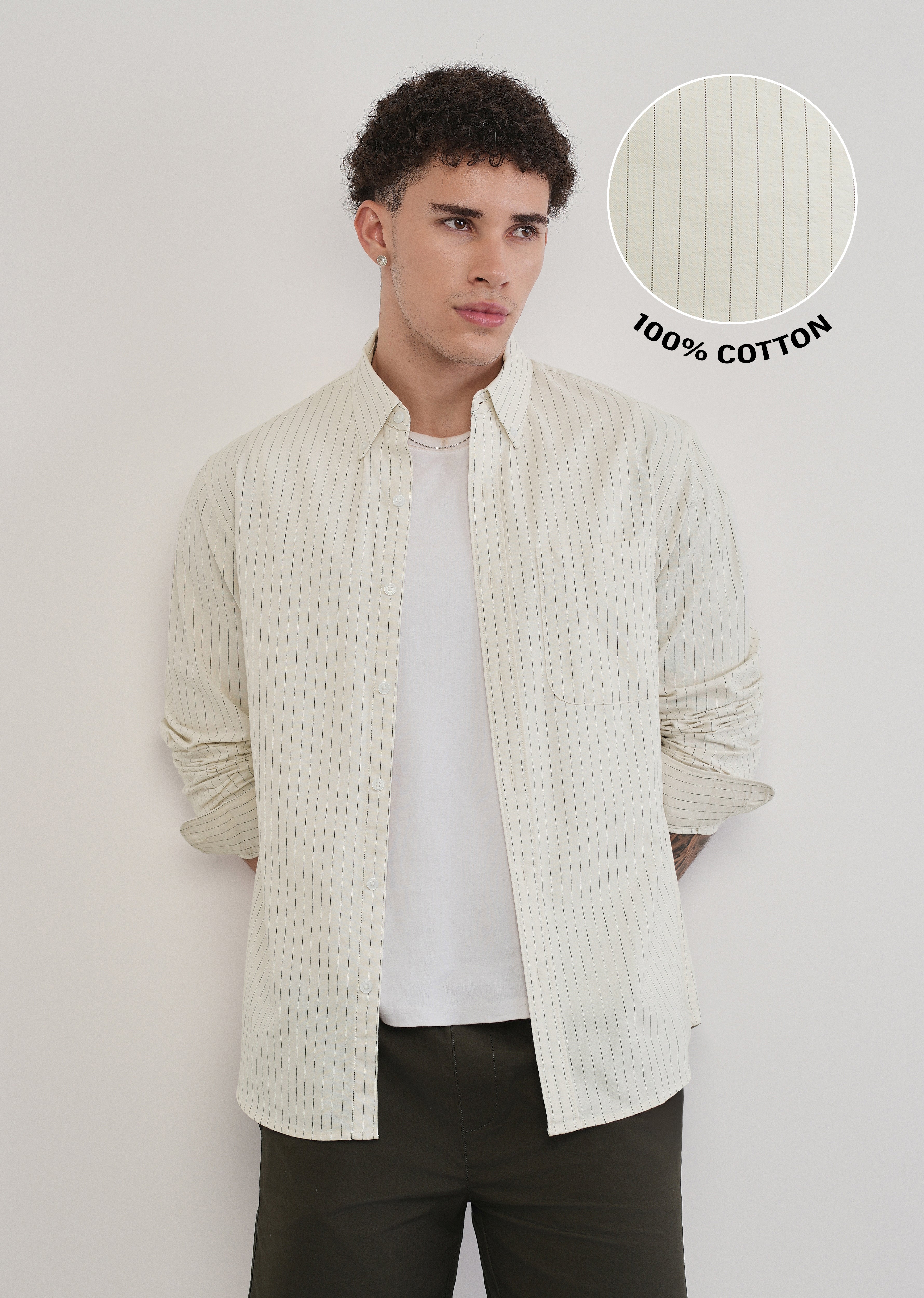 Pinstriped Off-White Cotton Shirt