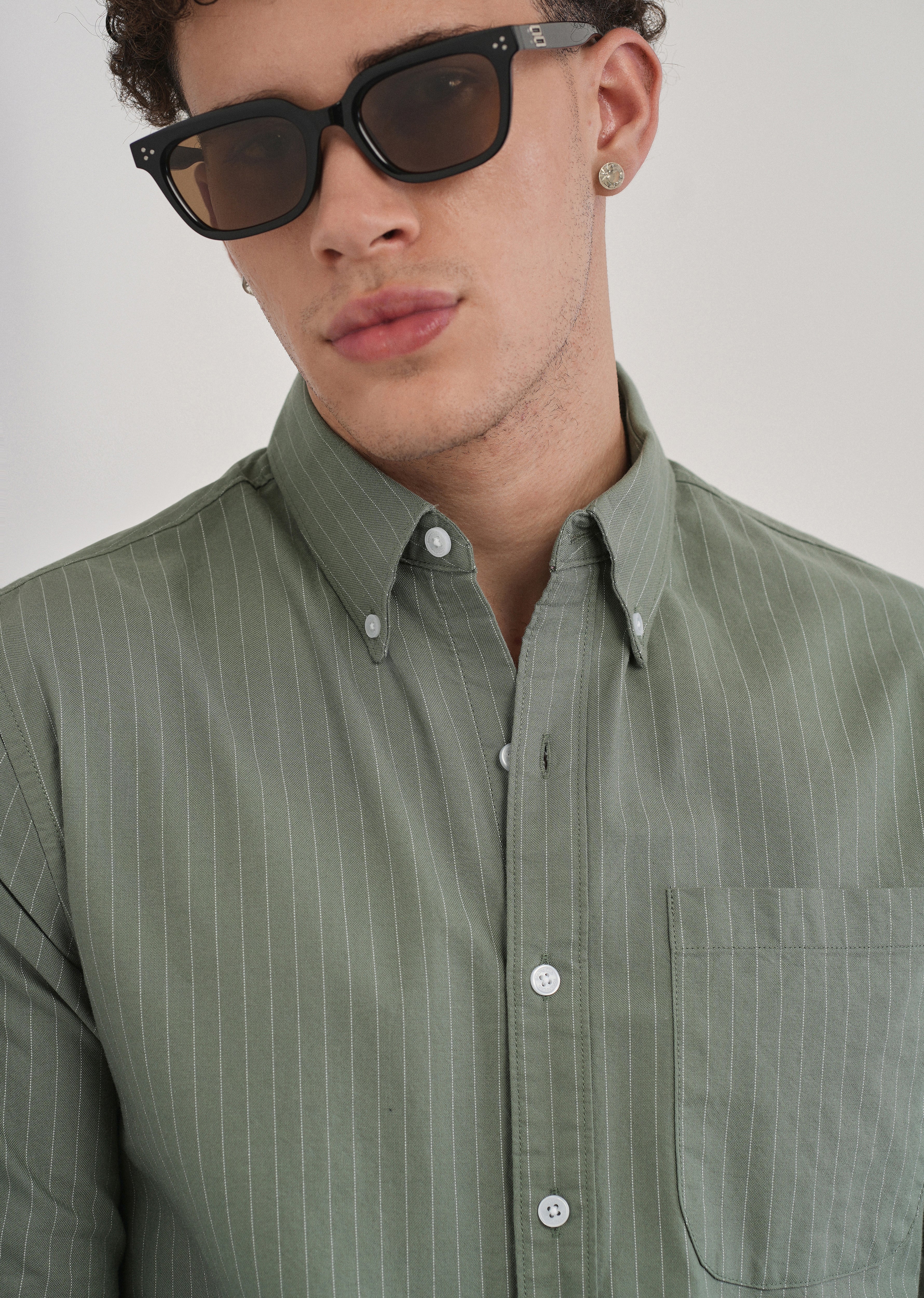 Pinstriped Sage Green Cotton Shirt