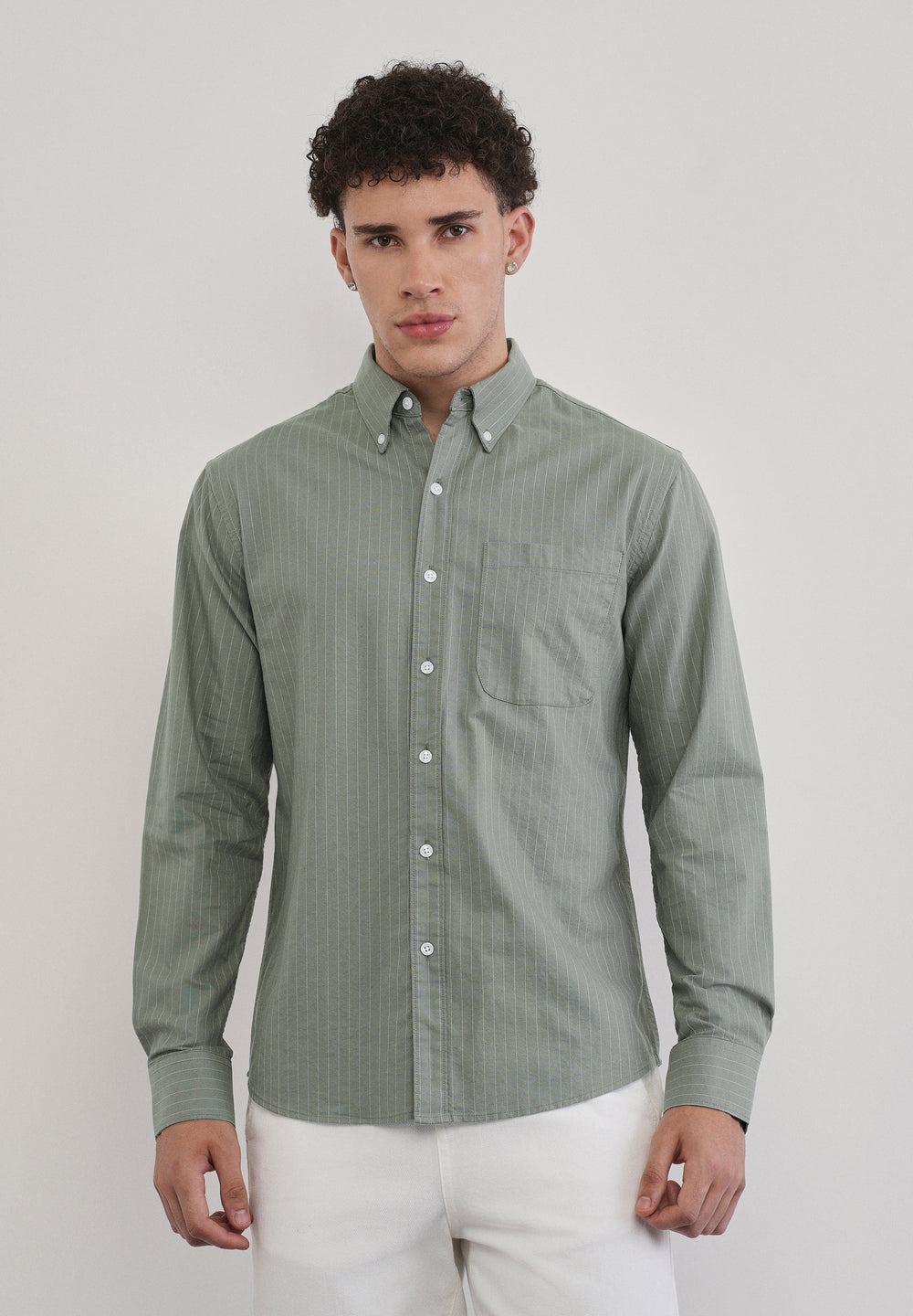 Pinstriped Sage Green Cotton Shirt