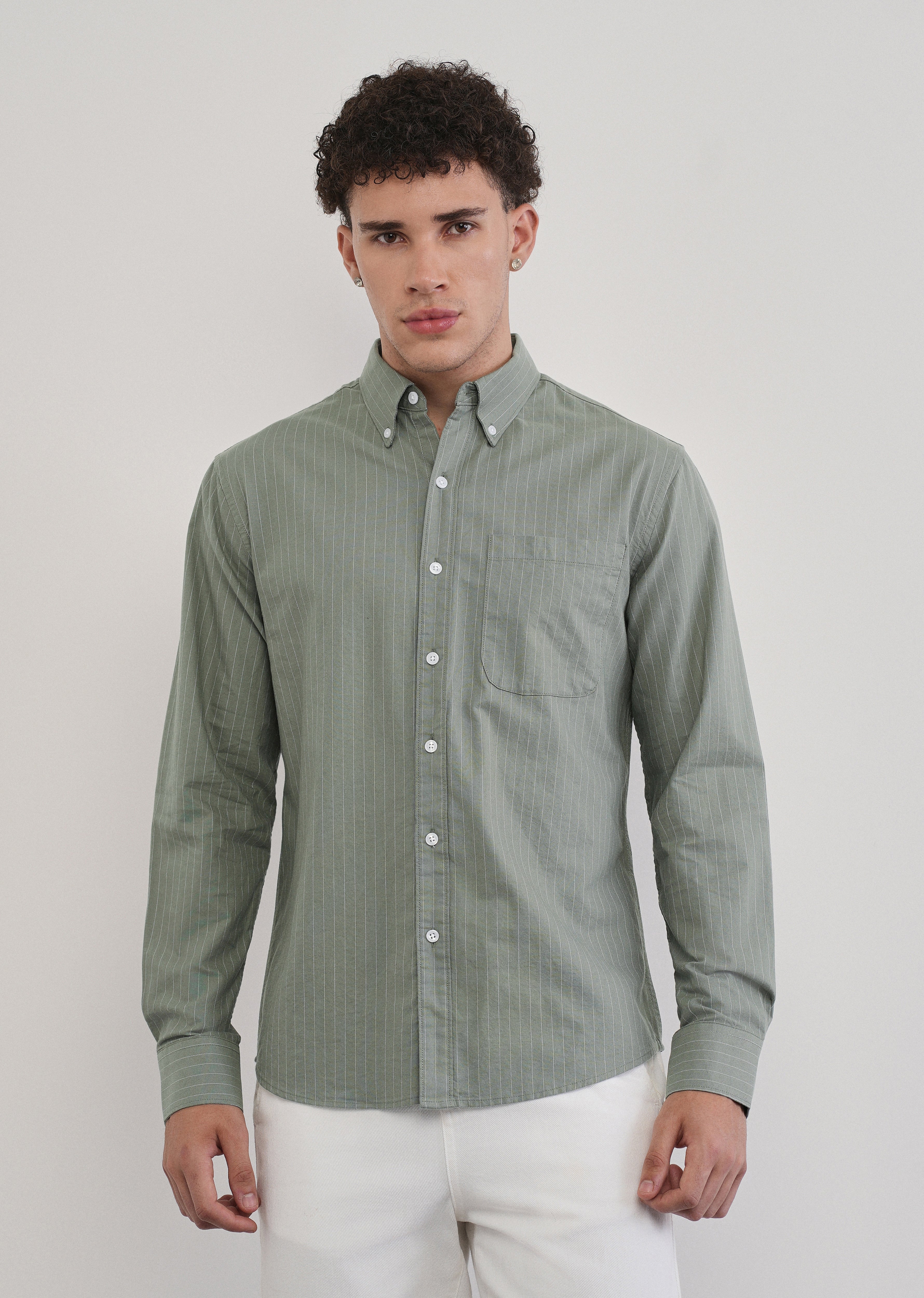Pinstriped Sage Green Cotton Shirt