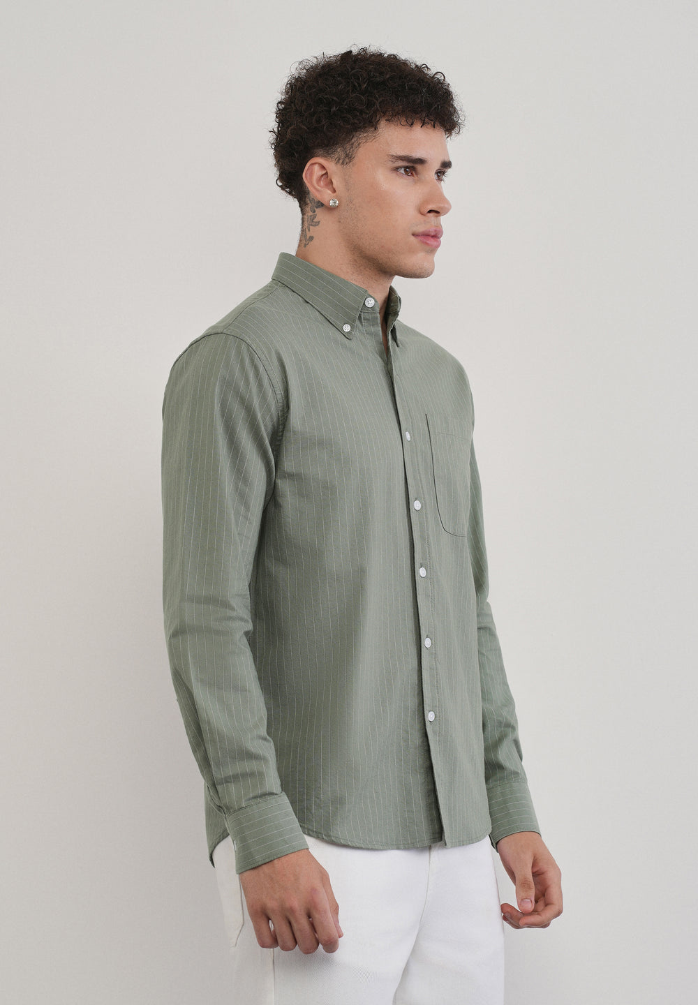 Pinstriped Sage Green Cotton Shirt