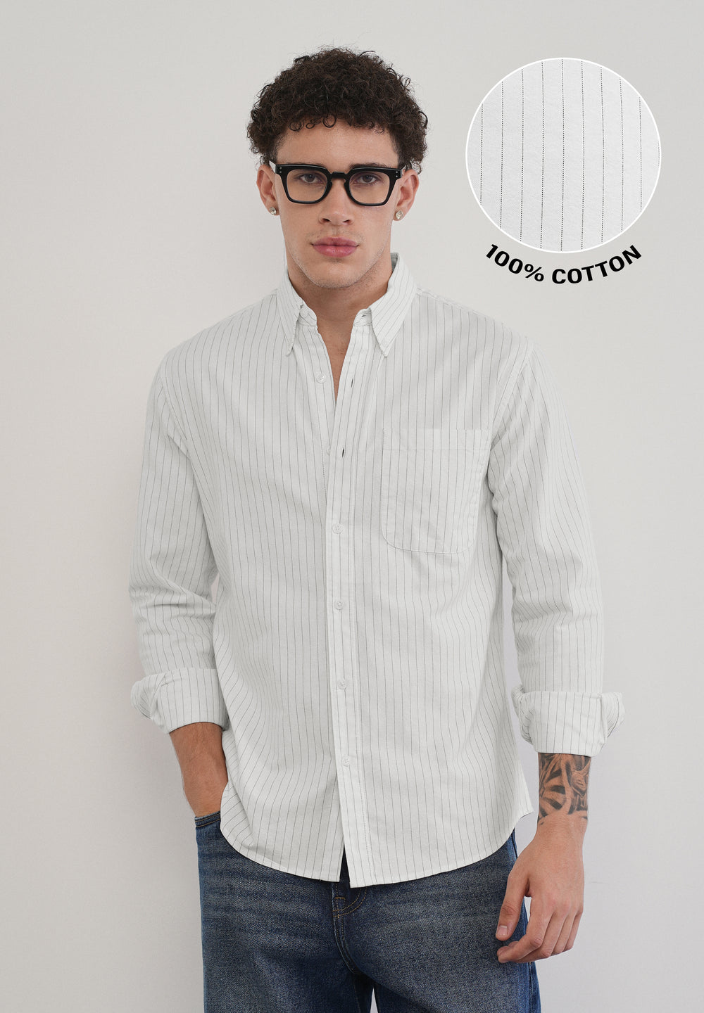 Pinstriped White Cotton Shirt