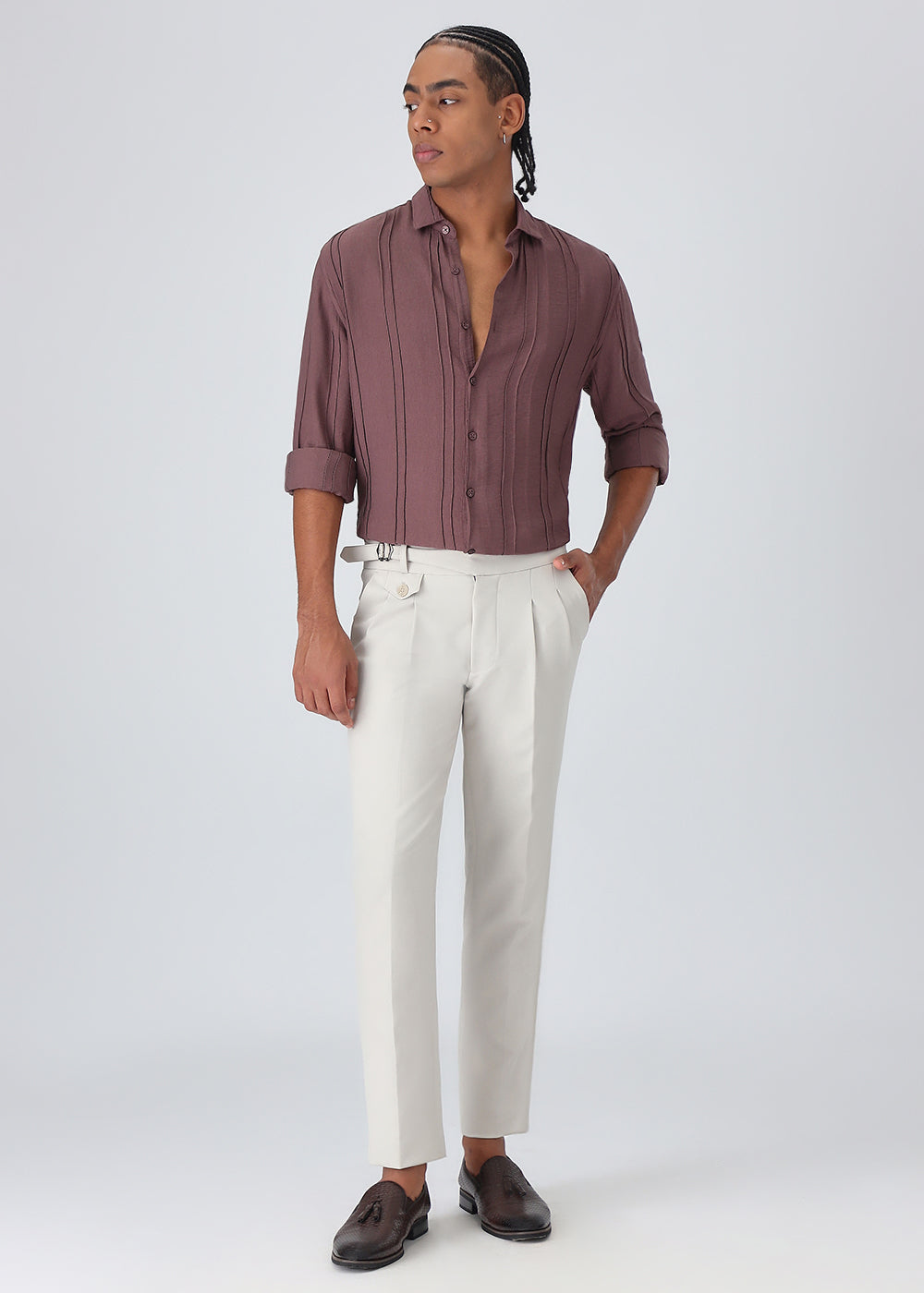 Pintucked Mauve Pink Plain Shirt