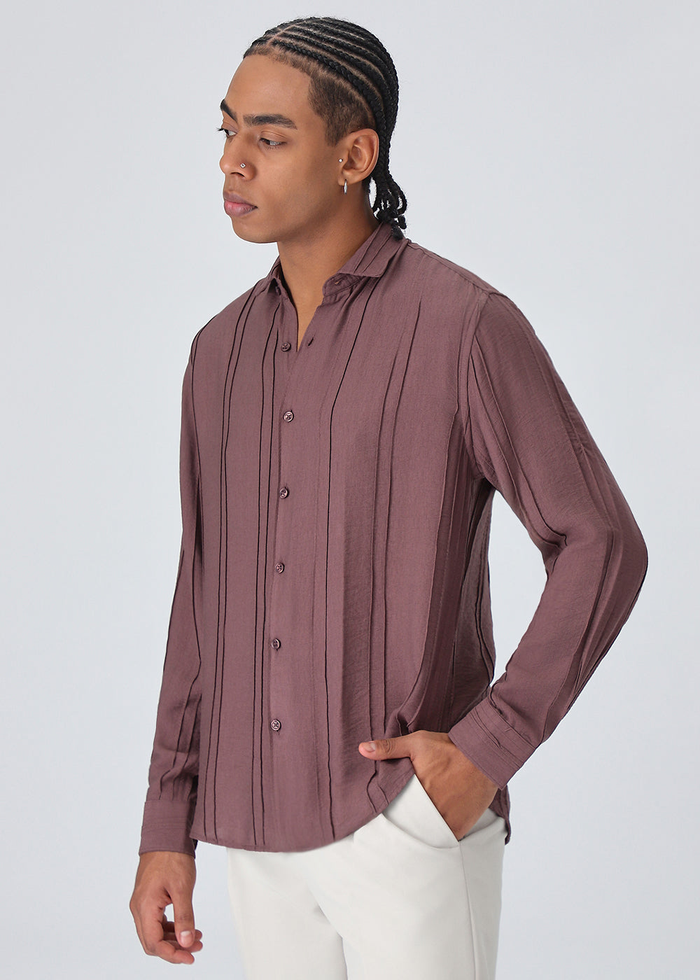 Pintucked Mauve Pink Plain Shirt