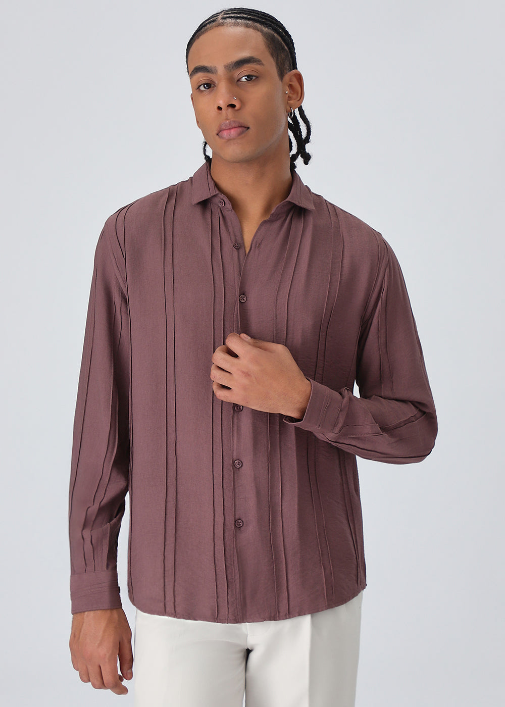 Pintucked Mauve Pink Plain Shirt