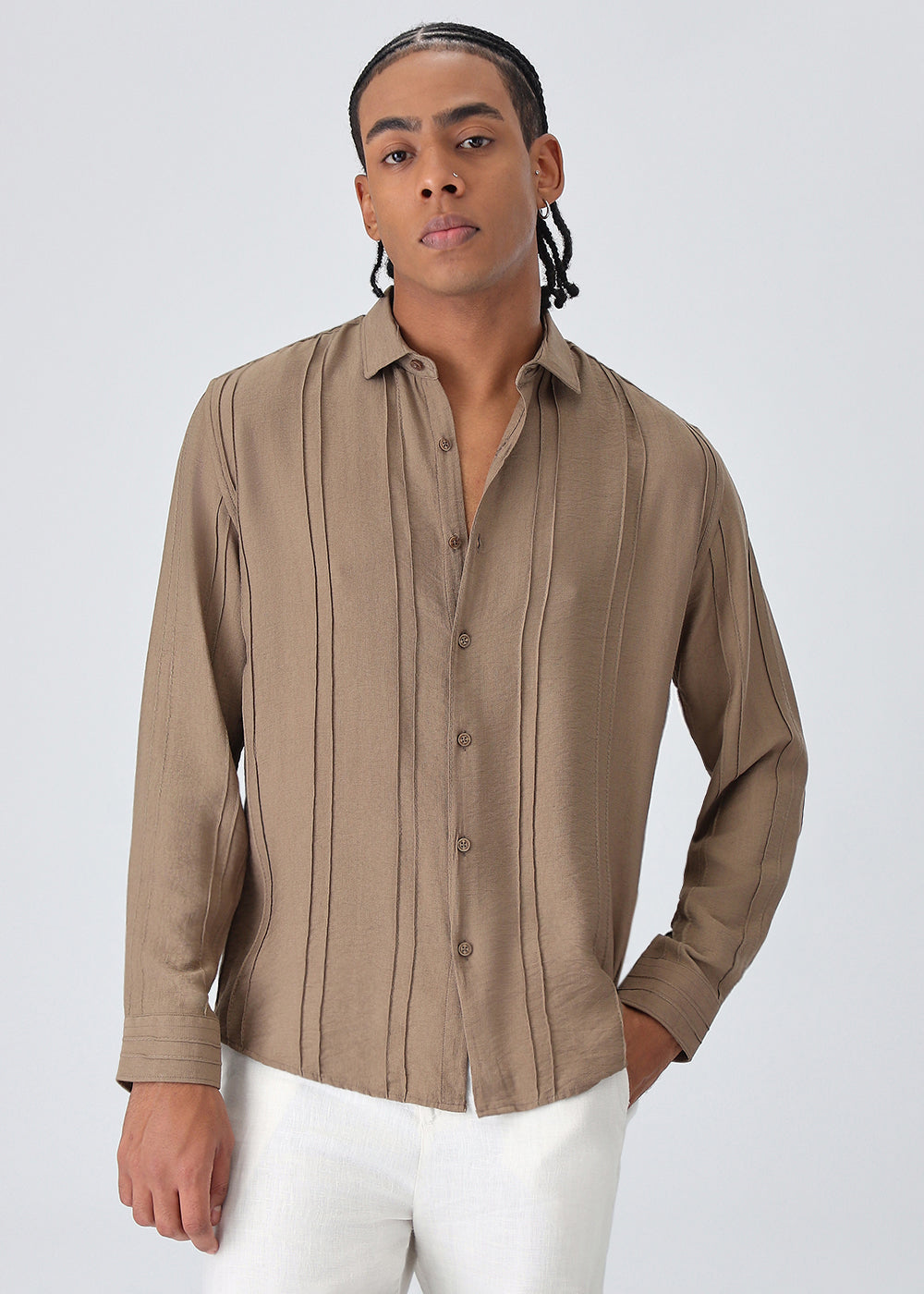 Pintucked Tan Brown Shirt