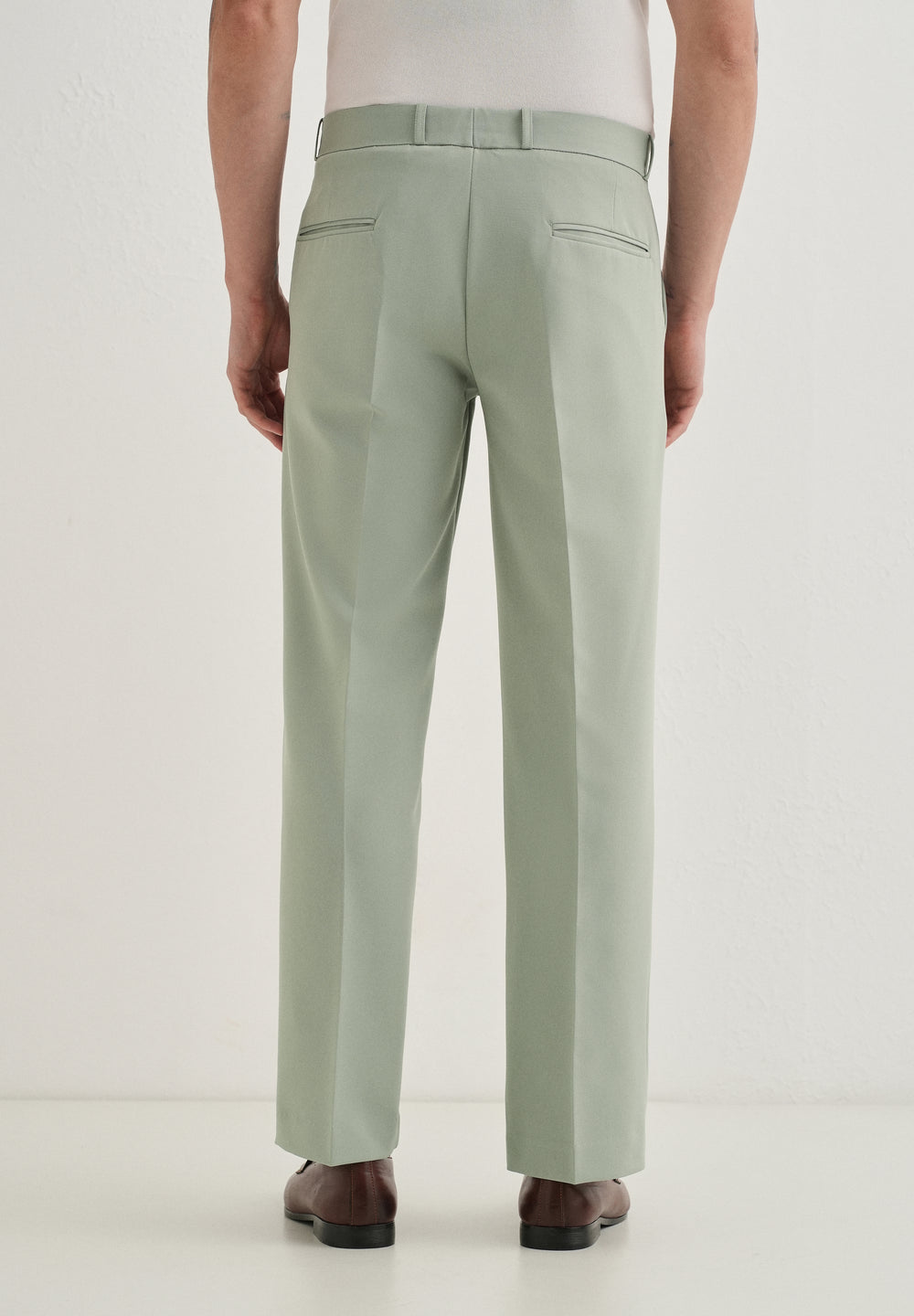 Pistachio Green Button-Tab Pleat Trouser