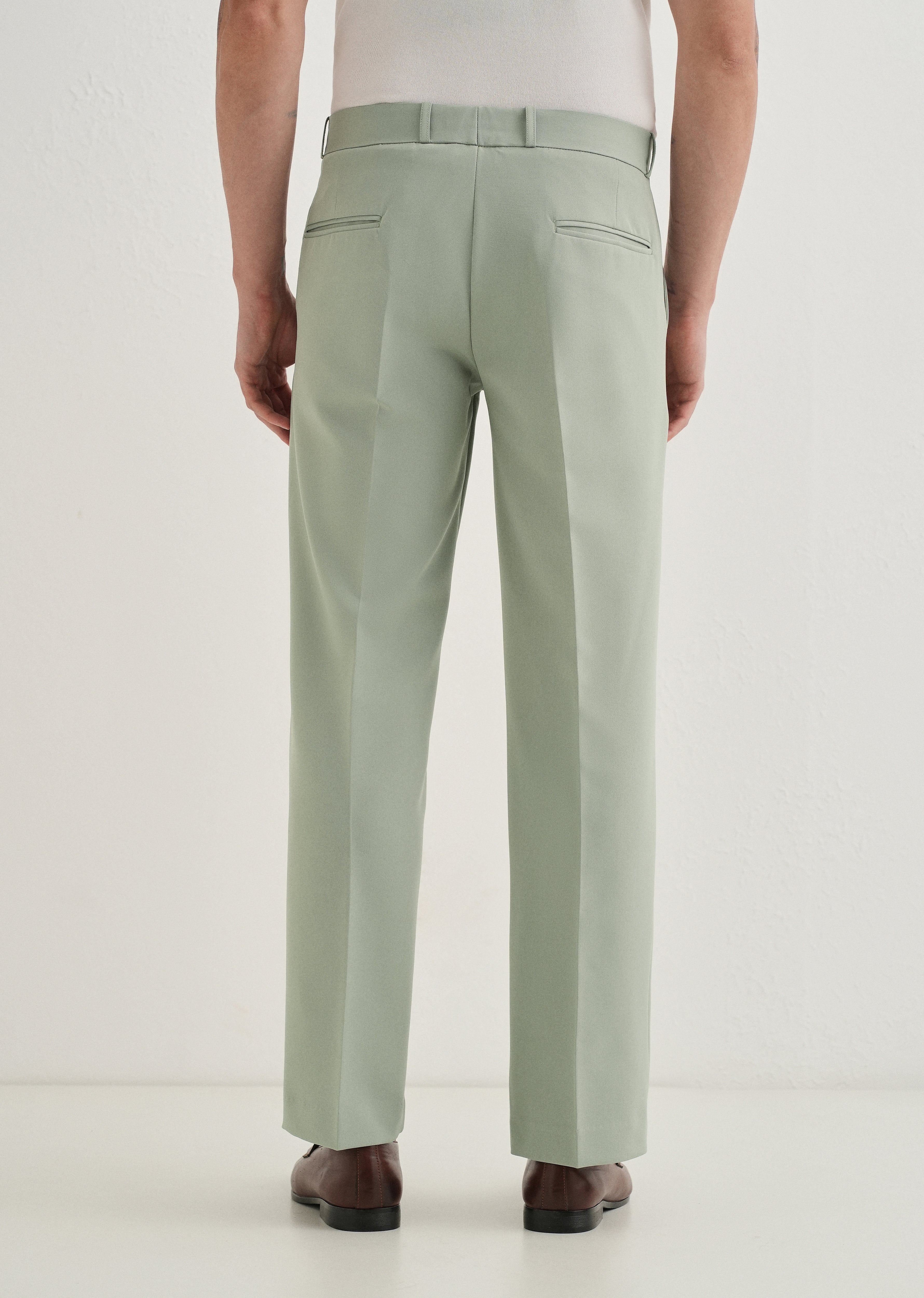 Pistachio Green Button-Tab Pleat Trouser