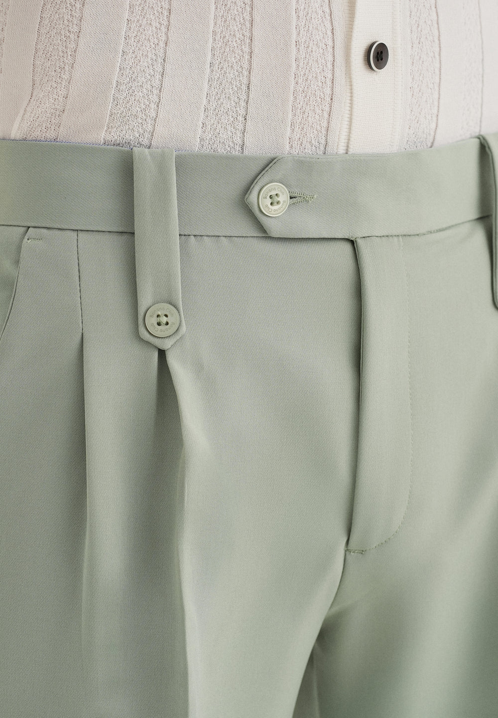 Pistachio Green Button-Tab Pleat Trouser