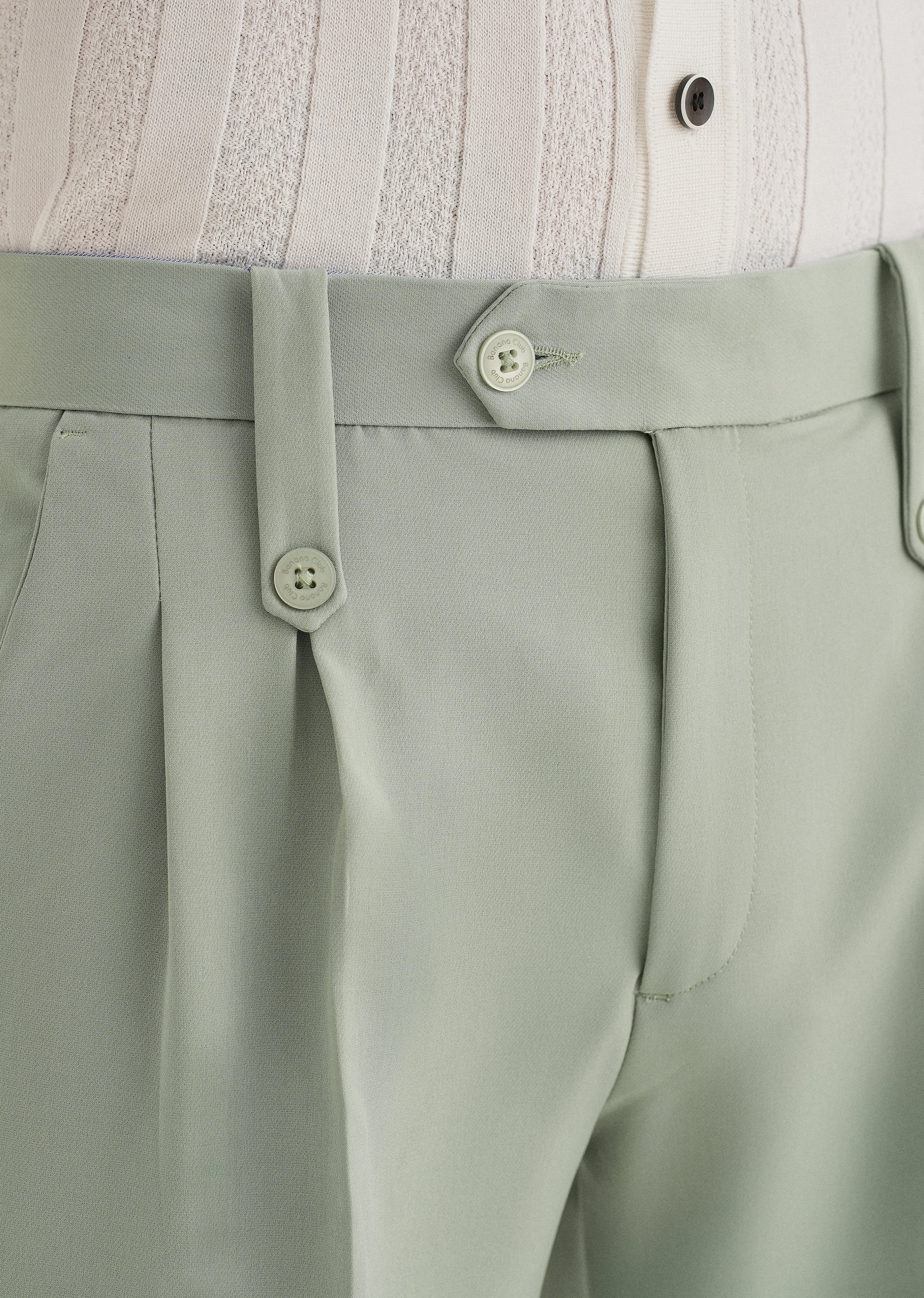 Pistachio Green Button-Tab Pleat Trouser