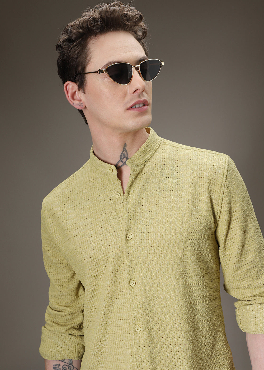 Pistachio Green Knitted Crochet Shirt