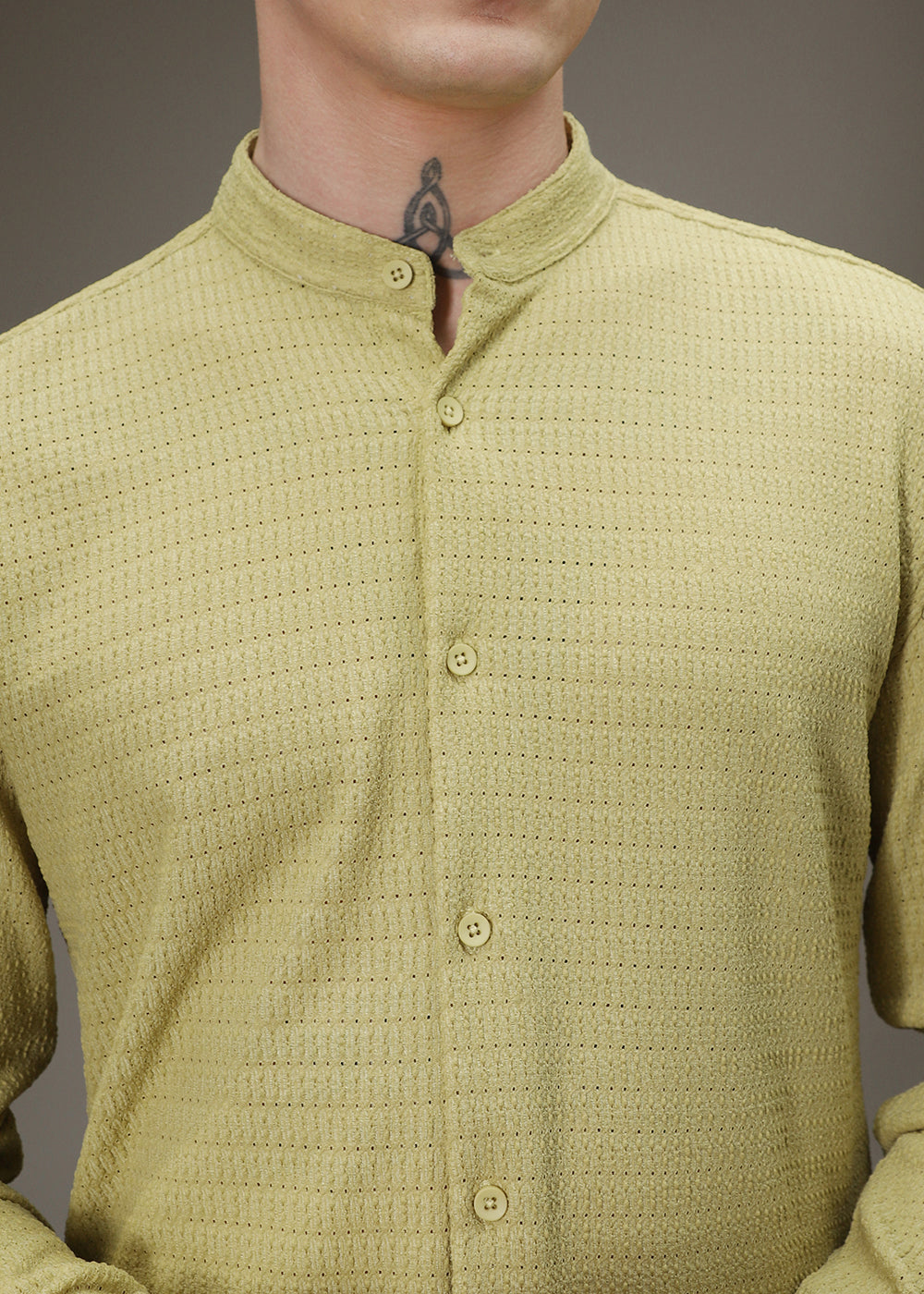 Pistachio Green Knitted Crochet Shirt