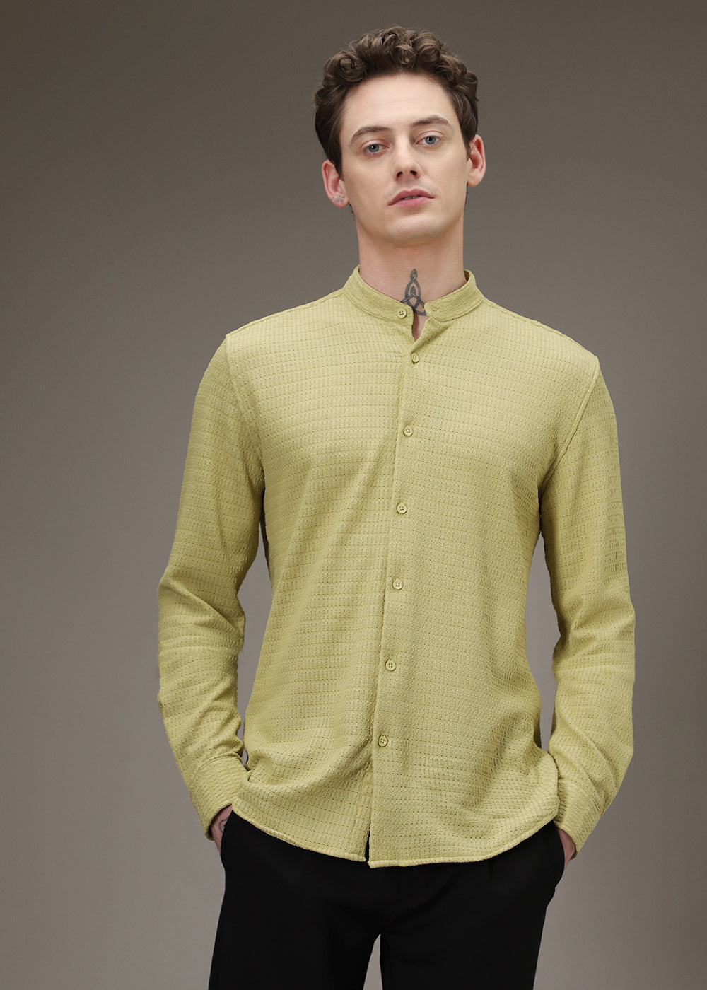 Pistachio Green Knitted Crochet Shirt