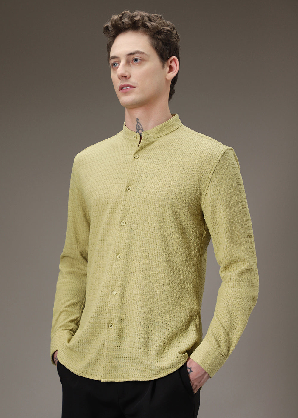 Pistachio Green Knitted Crochet Shirt