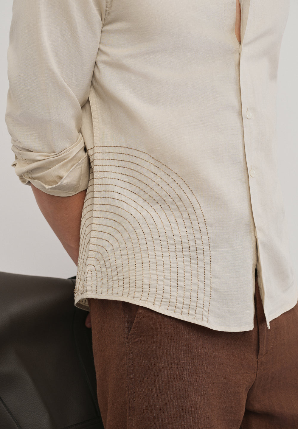 Placement Embroidered Beige Shirt