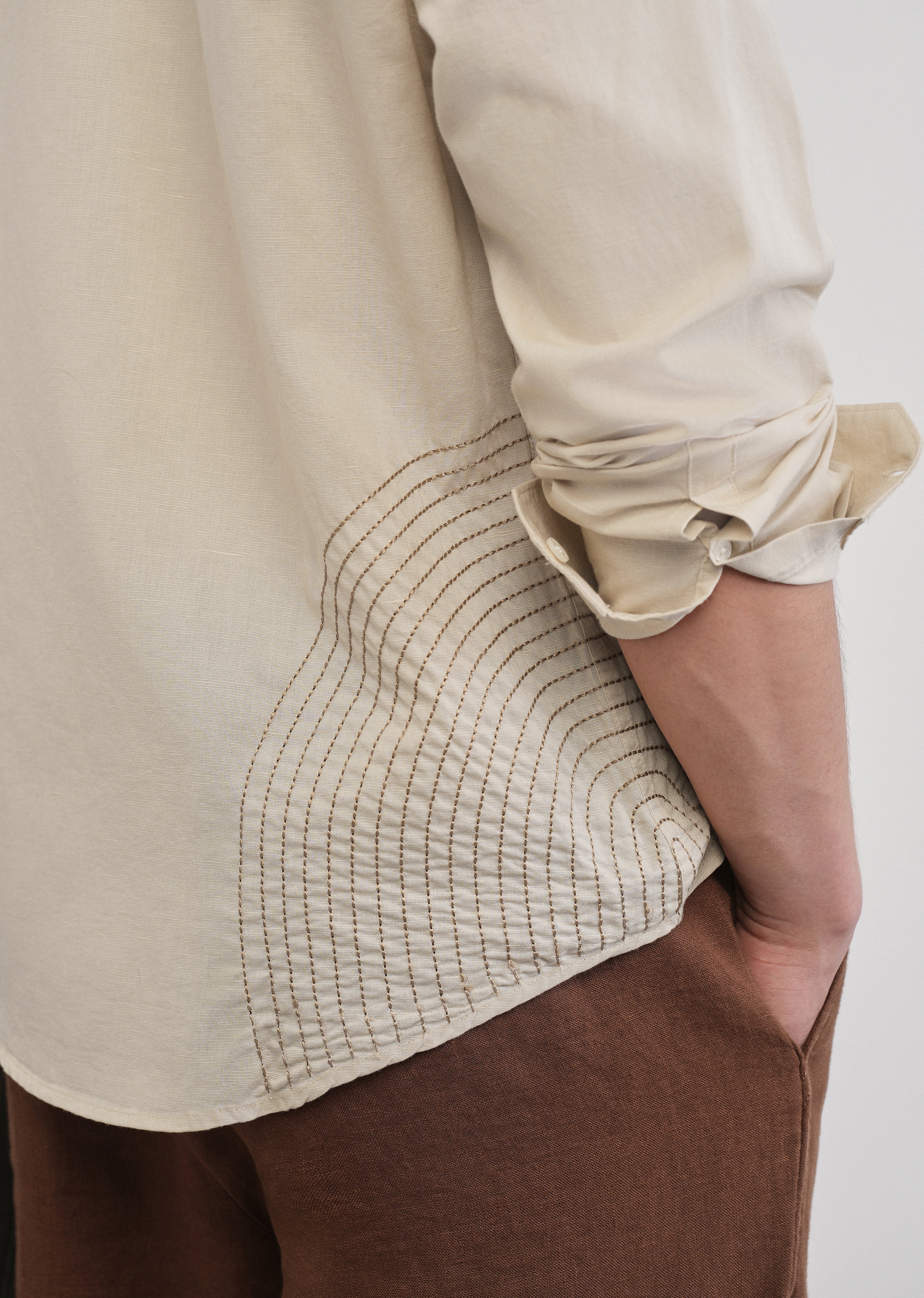 Placement Embroidered Beige Shirt