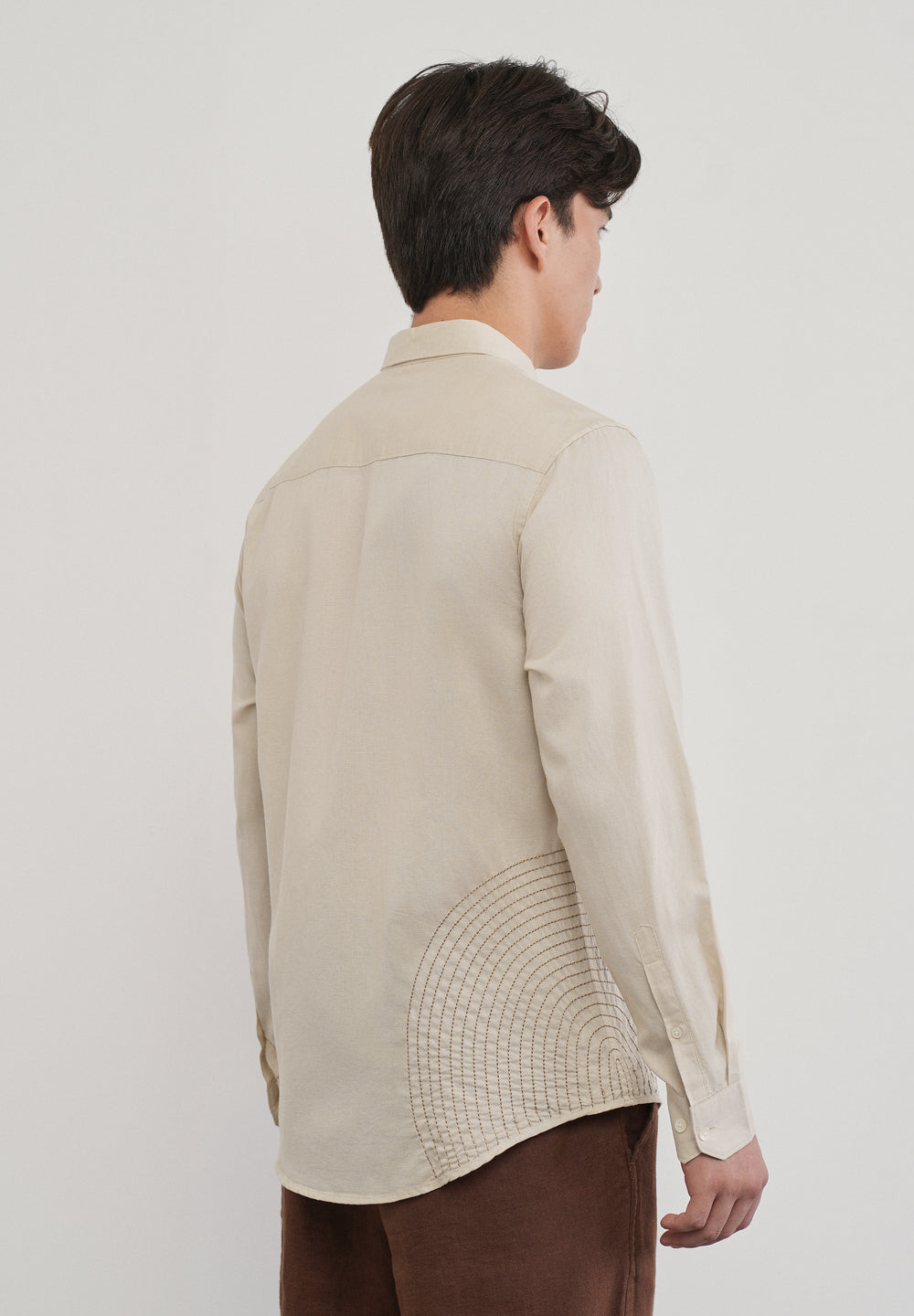 Placement Embroidered Beige Shirt