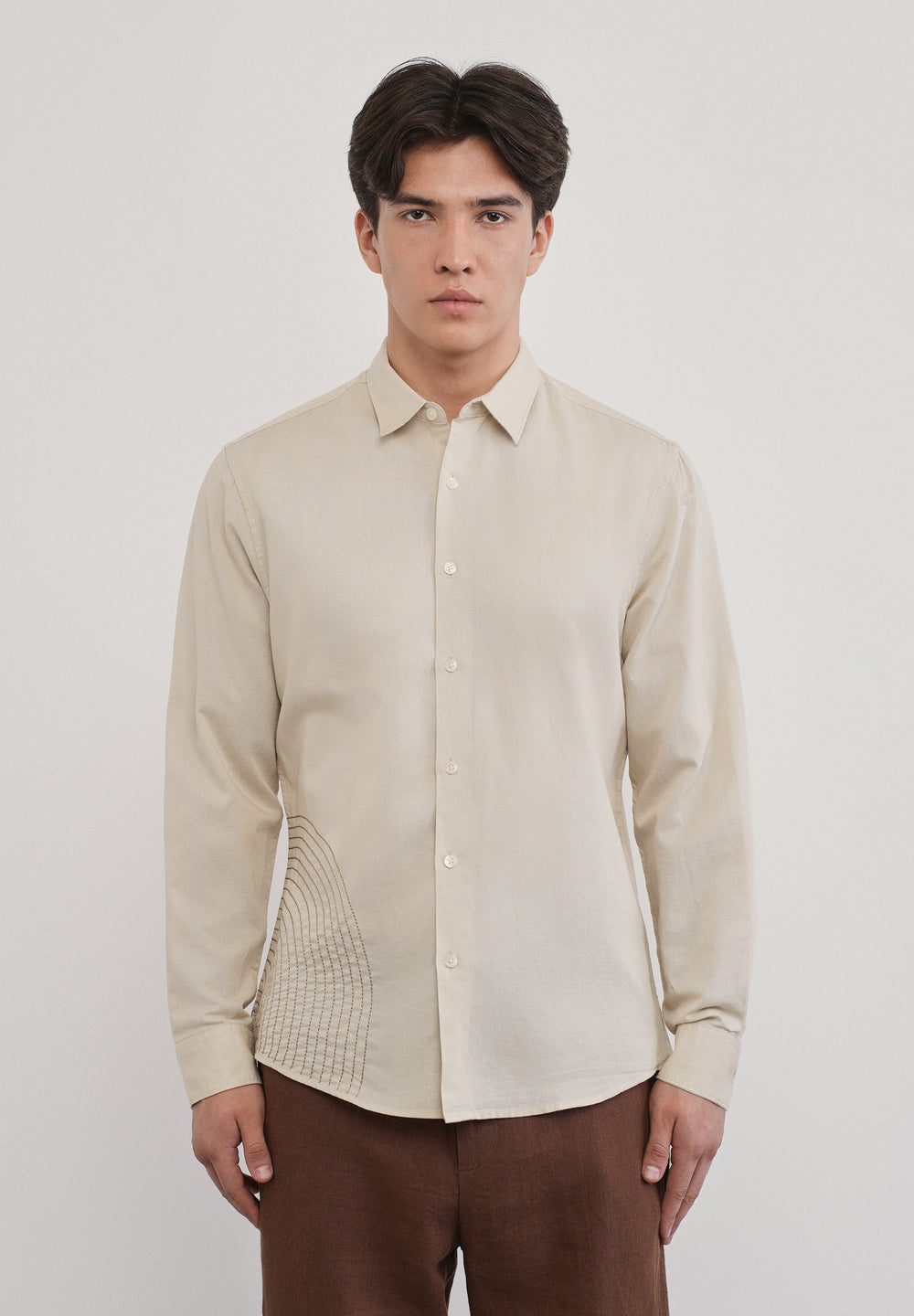 Placement Embroidered Beige Shirt