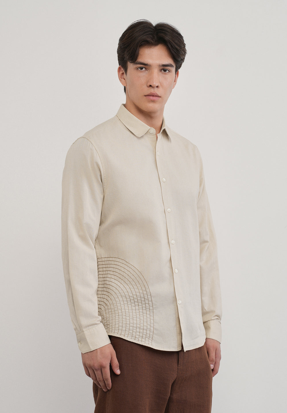 Placement Embroidered Beige Shirt