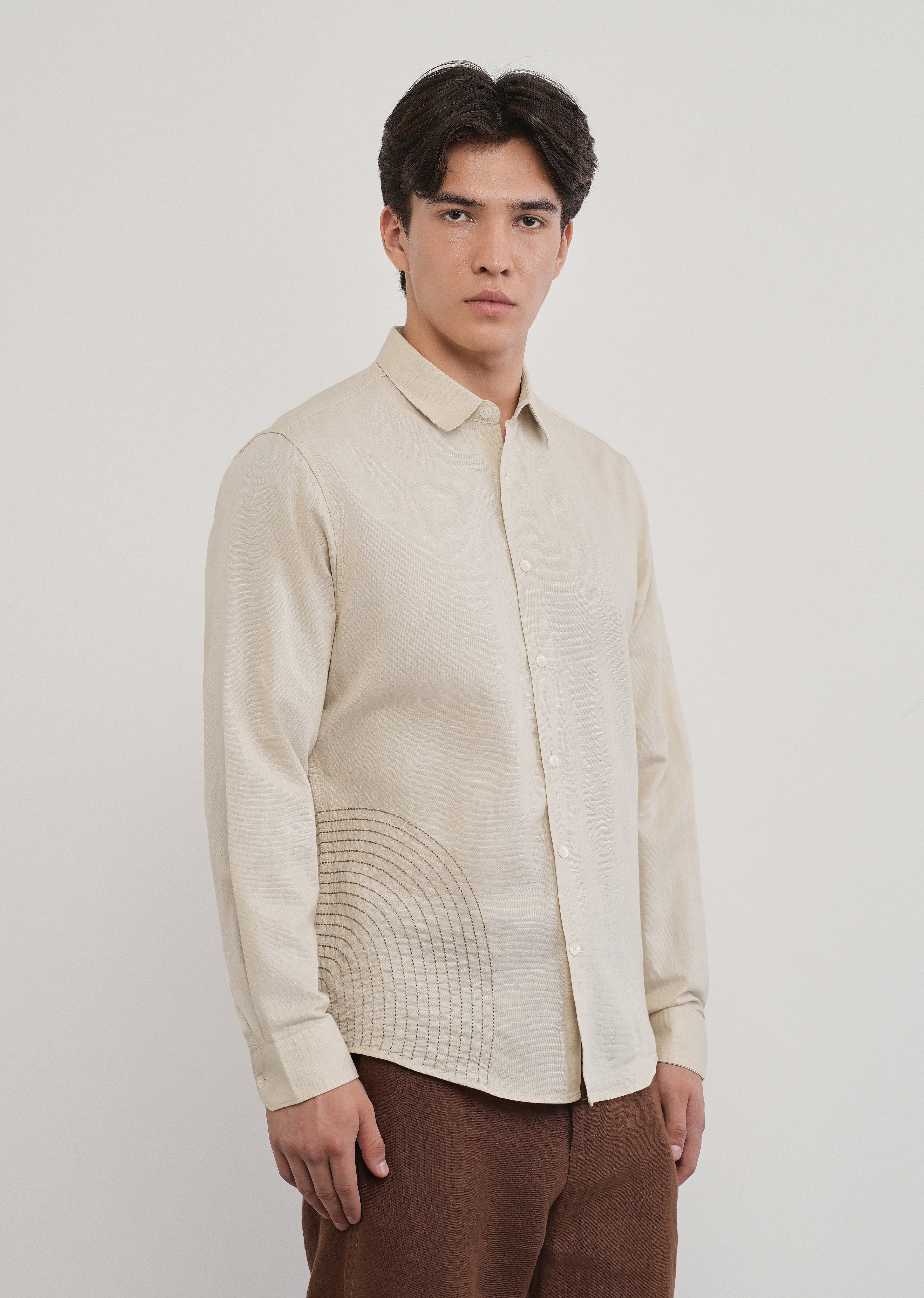 Placement Embroidered Beige Shirt