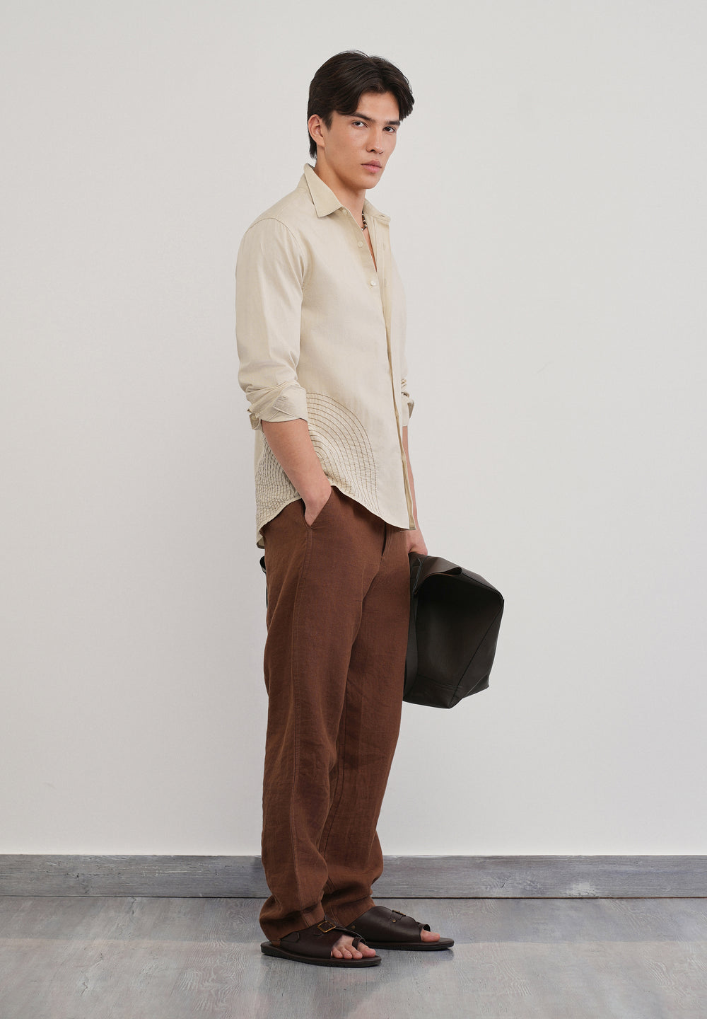 Placement Embroidered Beige Shirt