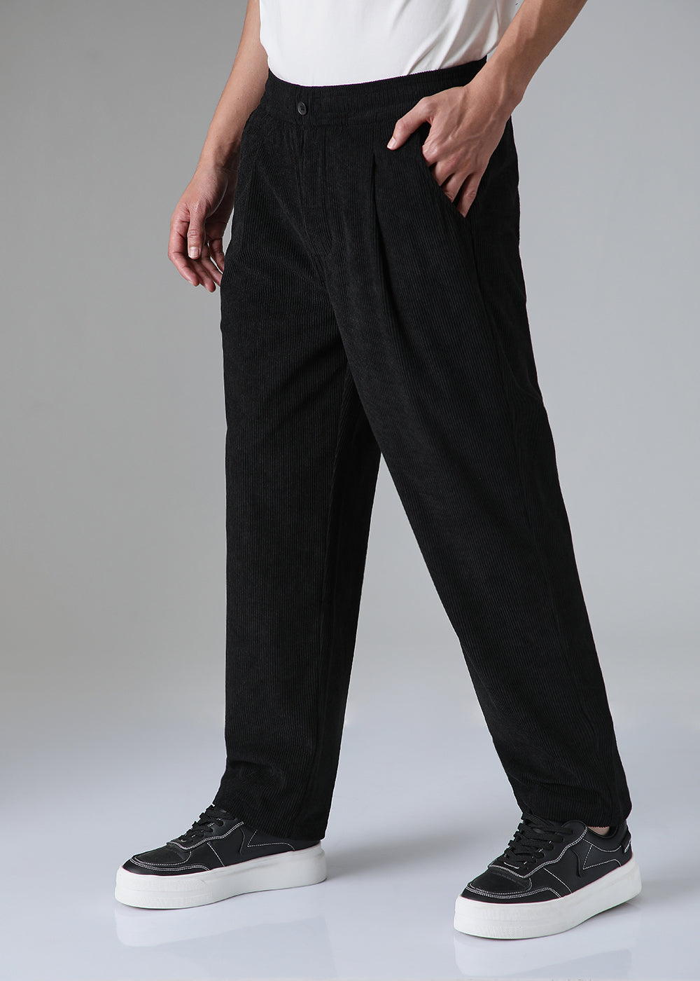 Pleated Black Corduroy Pant