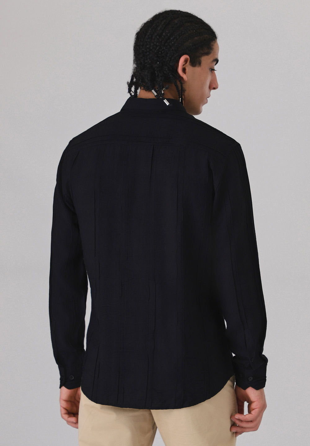 Pintucked Black Plain shirt