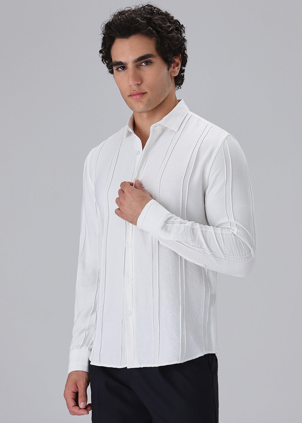 Pintucked White Plain Shirt
