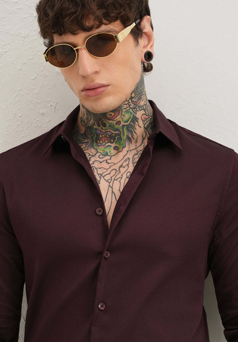 Plum Plain Satin Shirt